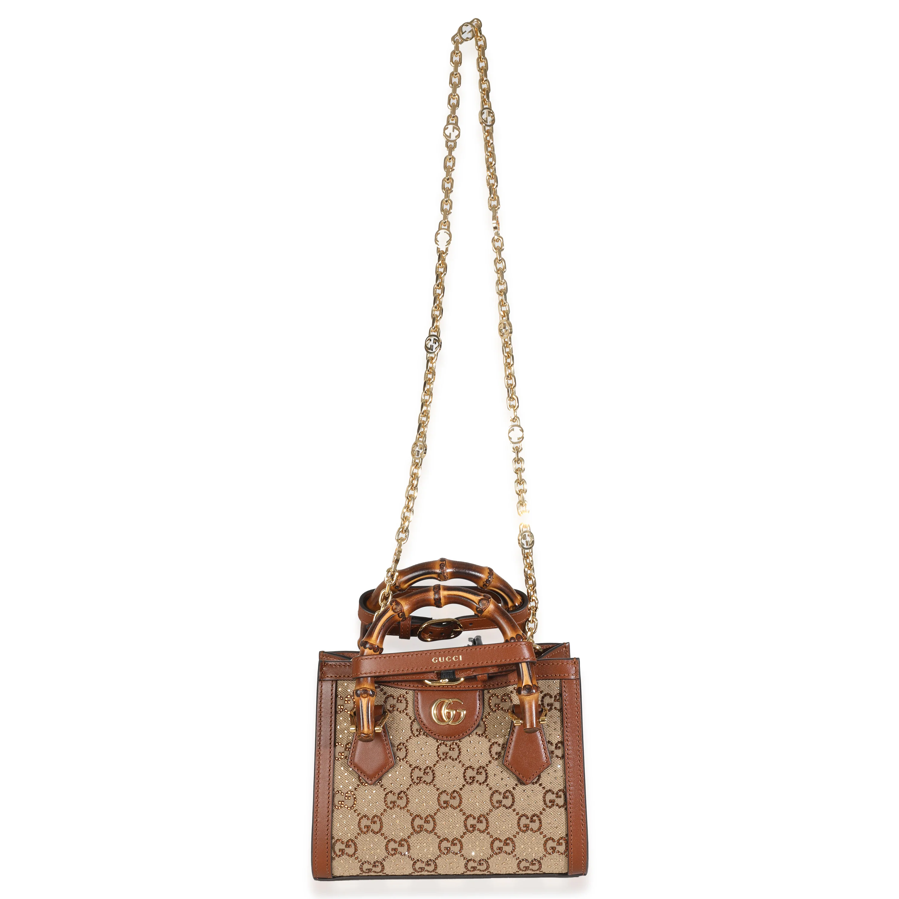 Brown New Canvas Charisma Calfskin Crystal GG Monogram Mini Diana Tote - Image 7