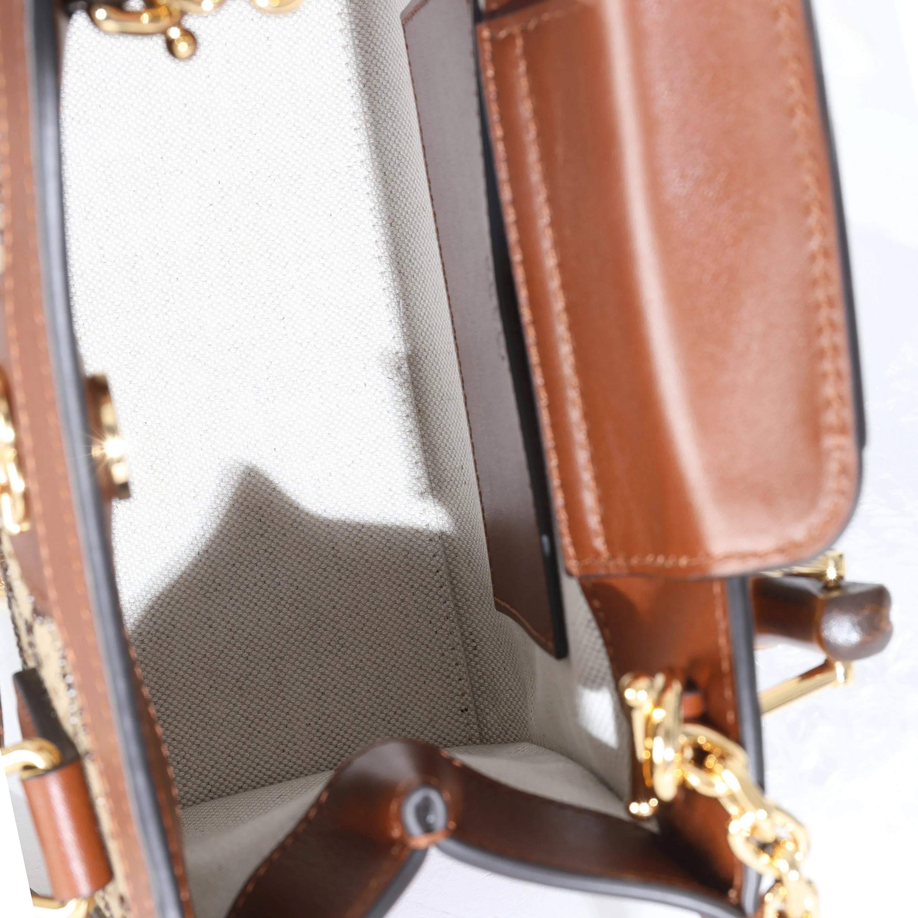 Brown New Canvas Charisma Calfskin Crystal GG Monogram Mini Diana Tote - Image 8