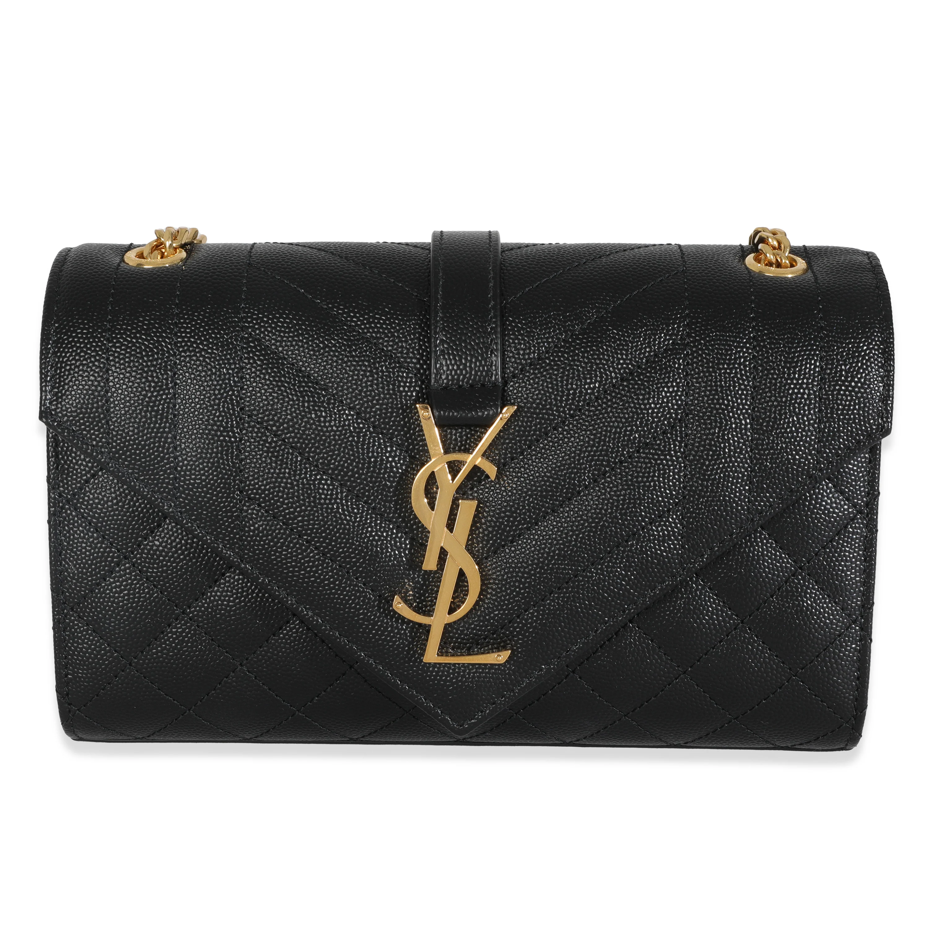 Black Grain De Poudre Mixed Triquilt Small Monogram Envelope Flap