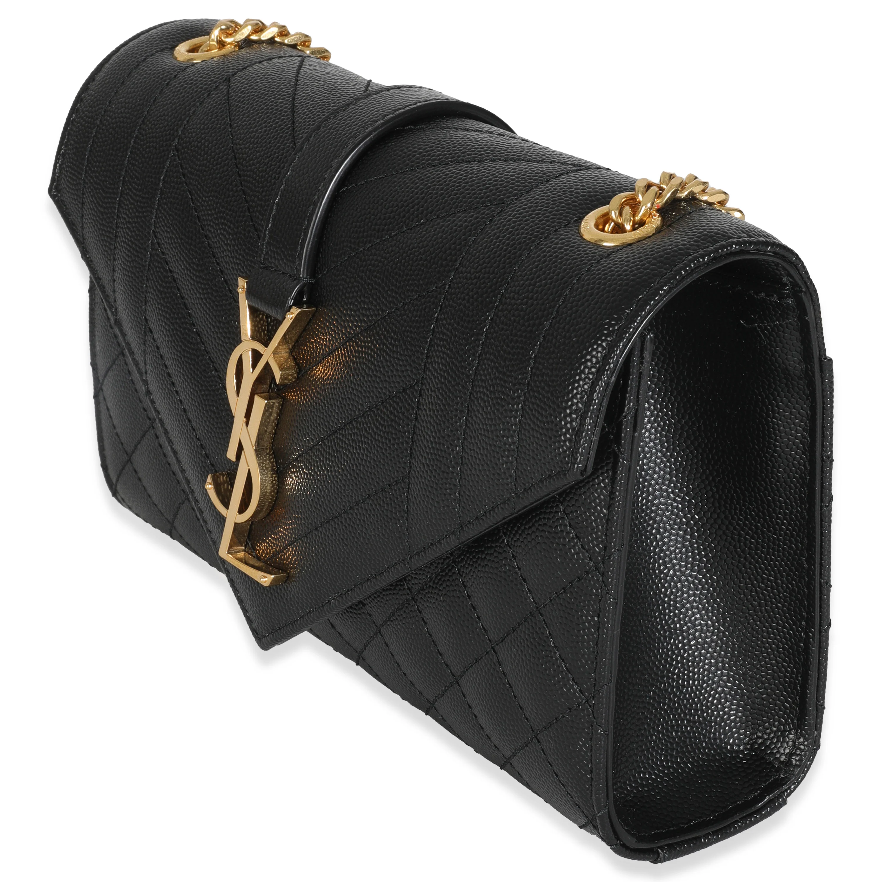 Black Grain De Poudre Mixed Triquilt Small Monogram Envelope Flap - Image 2