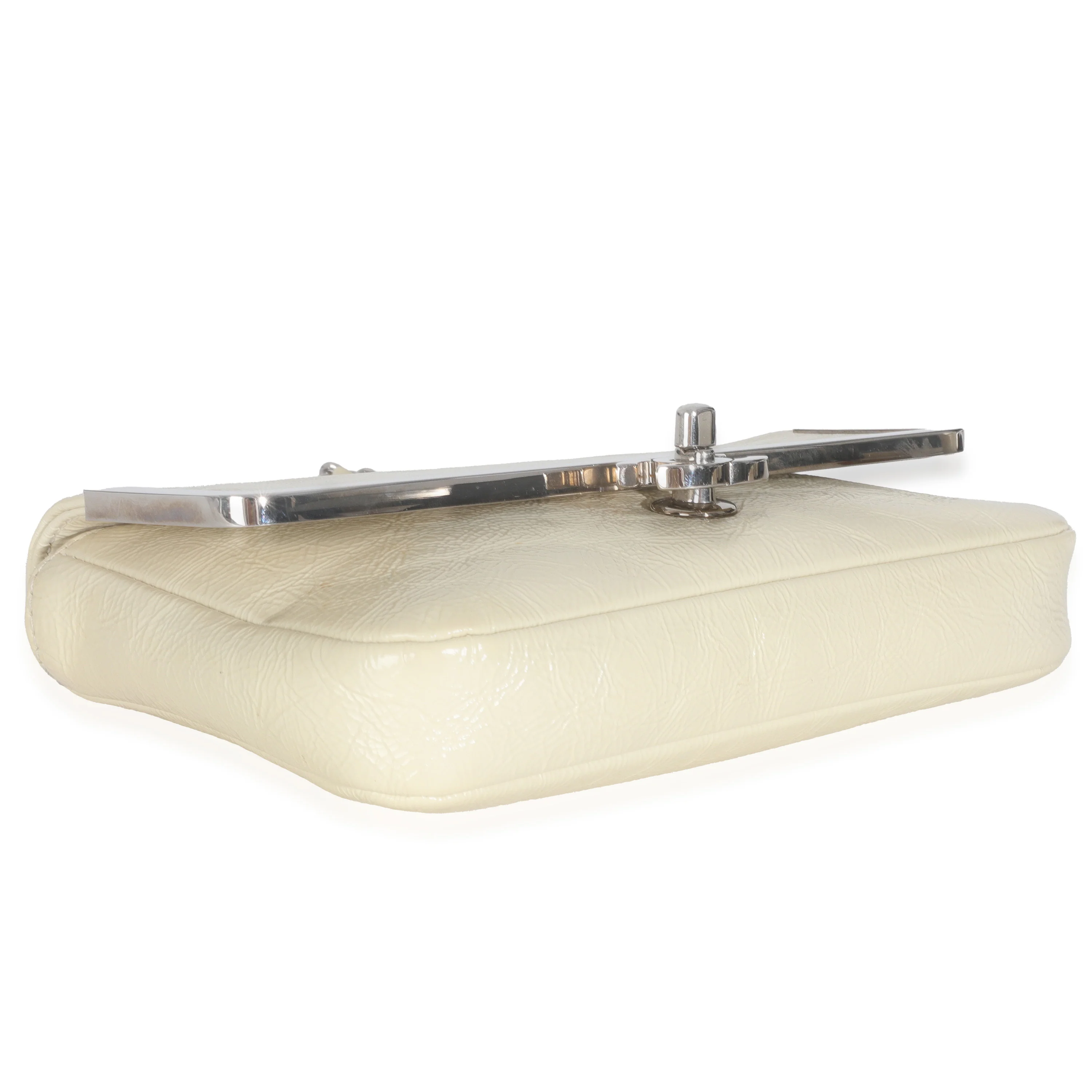 Cream Distressed Patent Calfskin Small Frame Single Flap Bag - Image 6