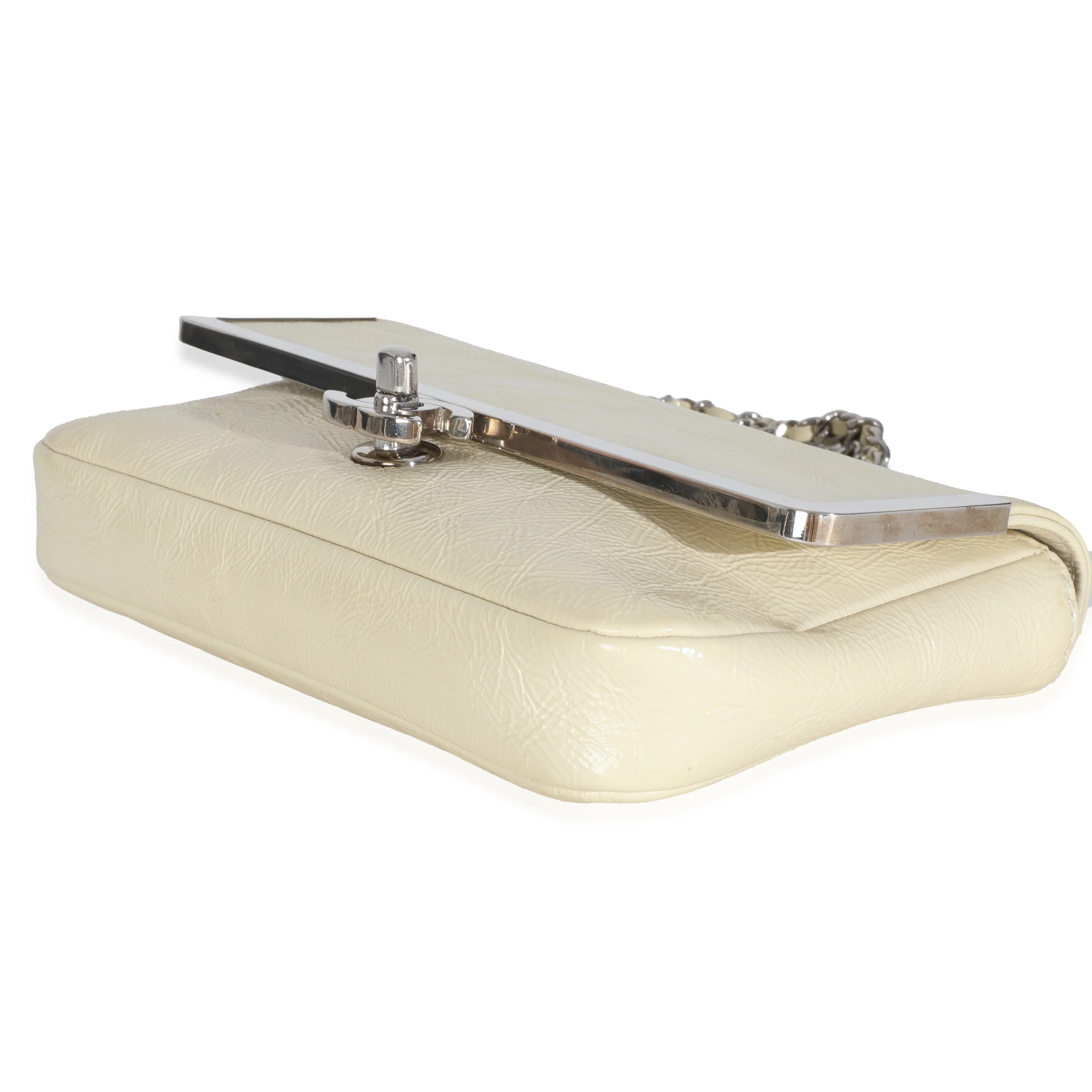 Cream Distressed Patent Calfskin Small Frame Single Flap Bag - Image 7