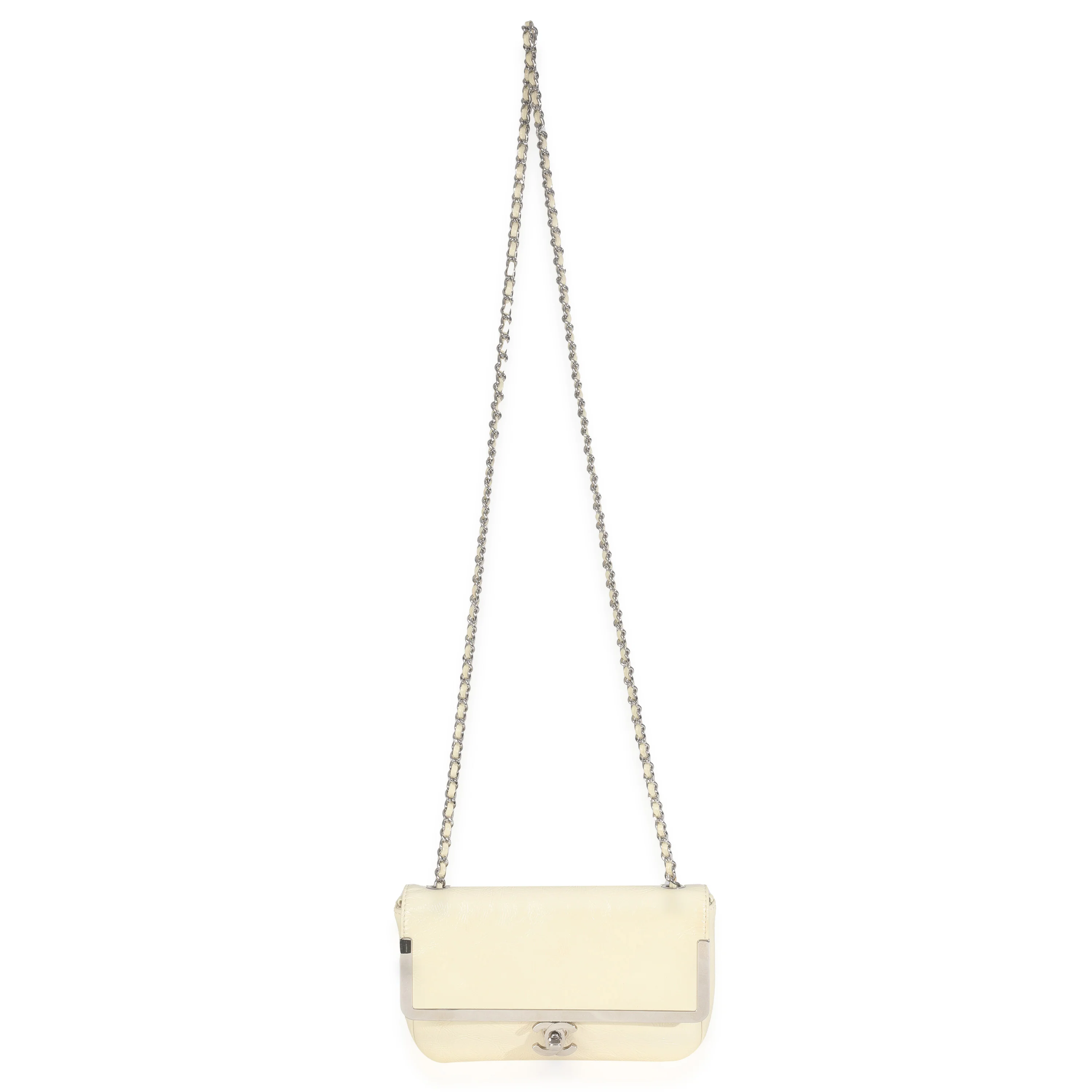 Cream Distressed Patent Calfskin Small Frame Single Flap Bag - Image 8