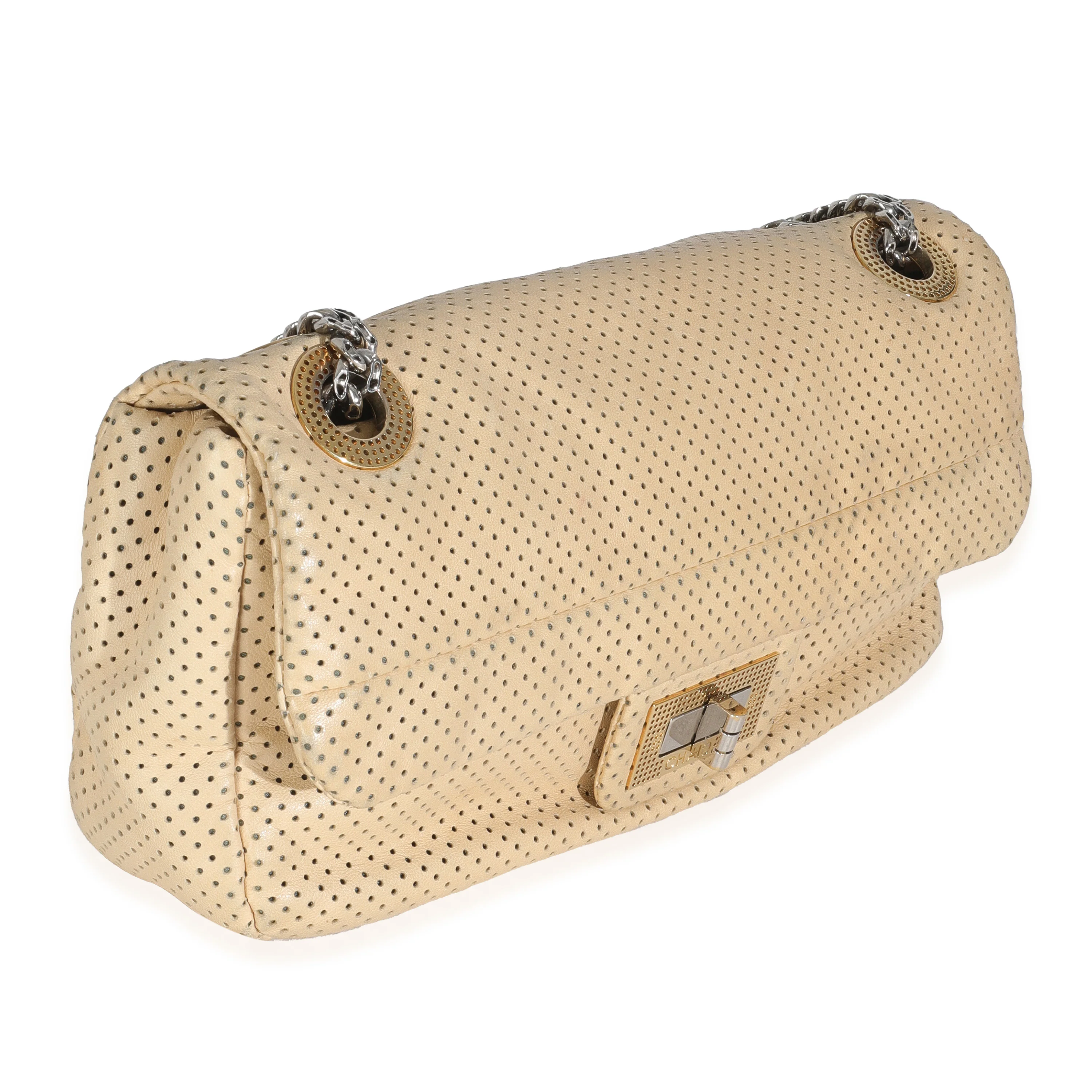 Beige Perforated  Lambskin Drill Flap Bag - Image 3