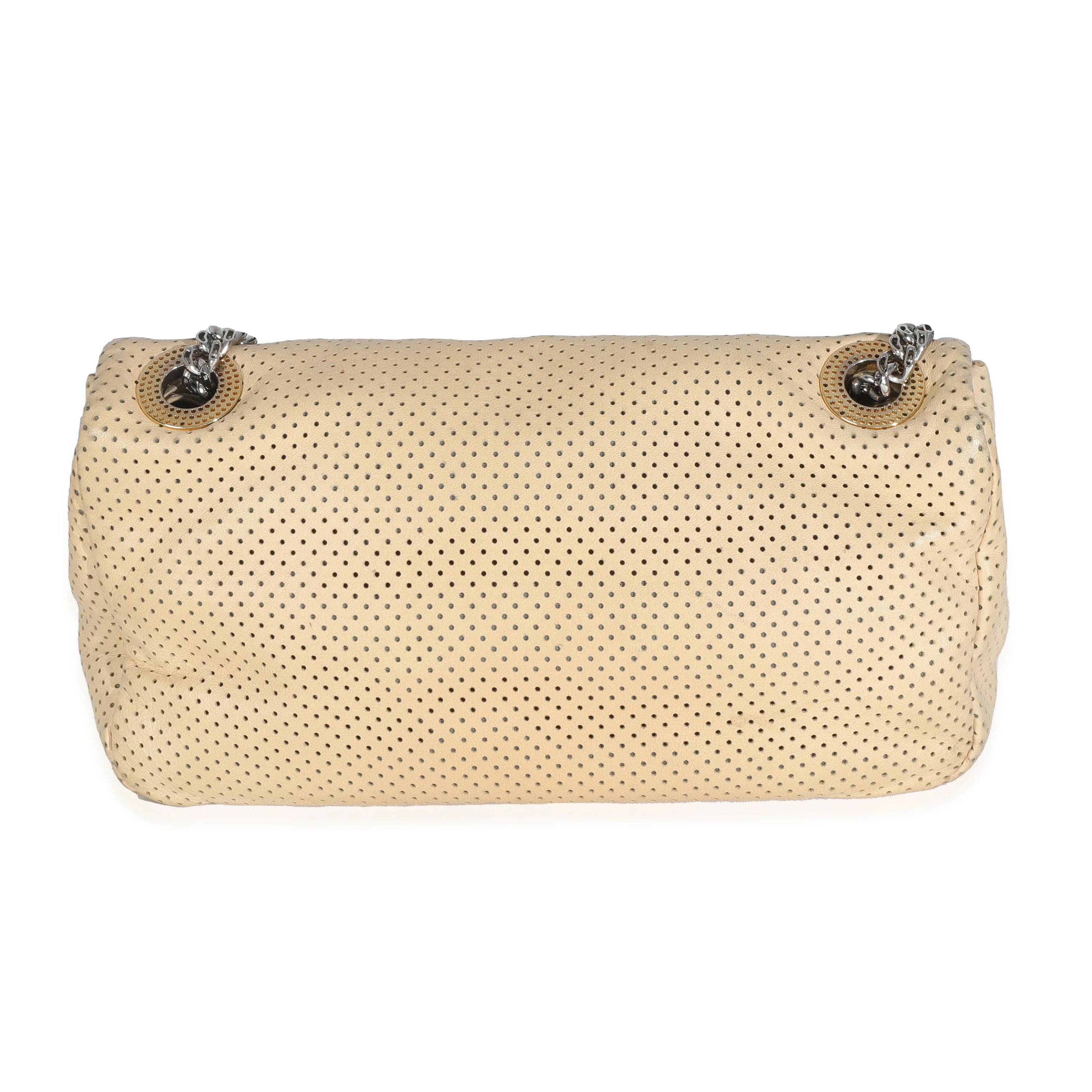 Beige Perforated  Lambskin Drill Flap Bag - Image 4