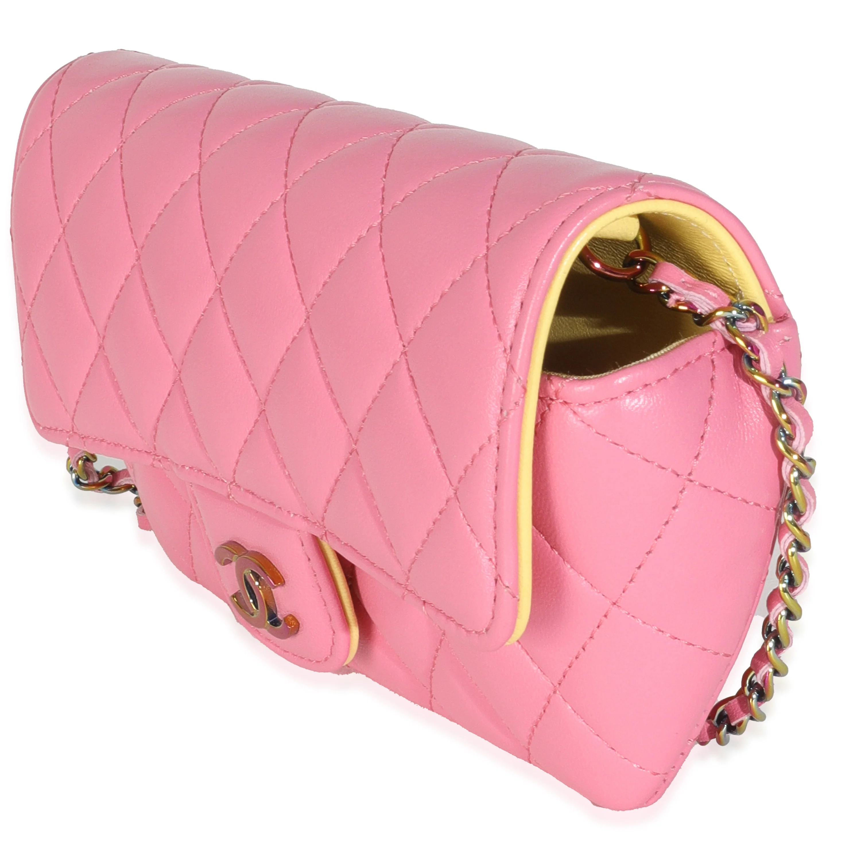 Pink Quilted Lambskin Sunglasses Case On Chain - Image 2