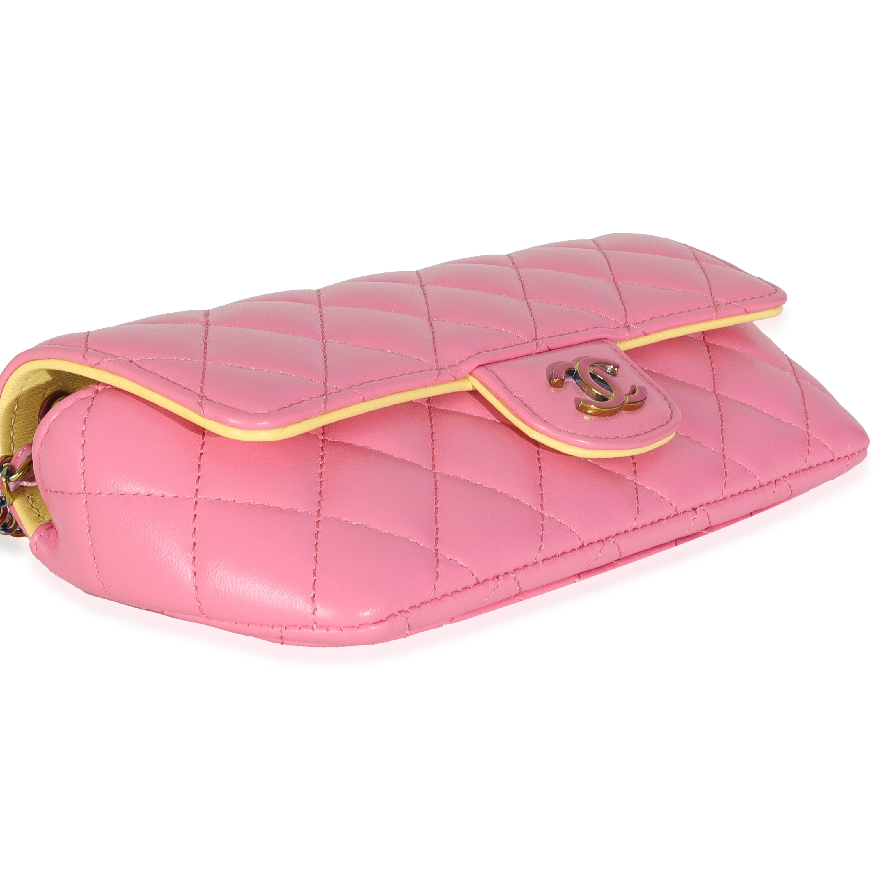 Pink Quilted Lambskin Sunglasses Case On Chain - Image 6