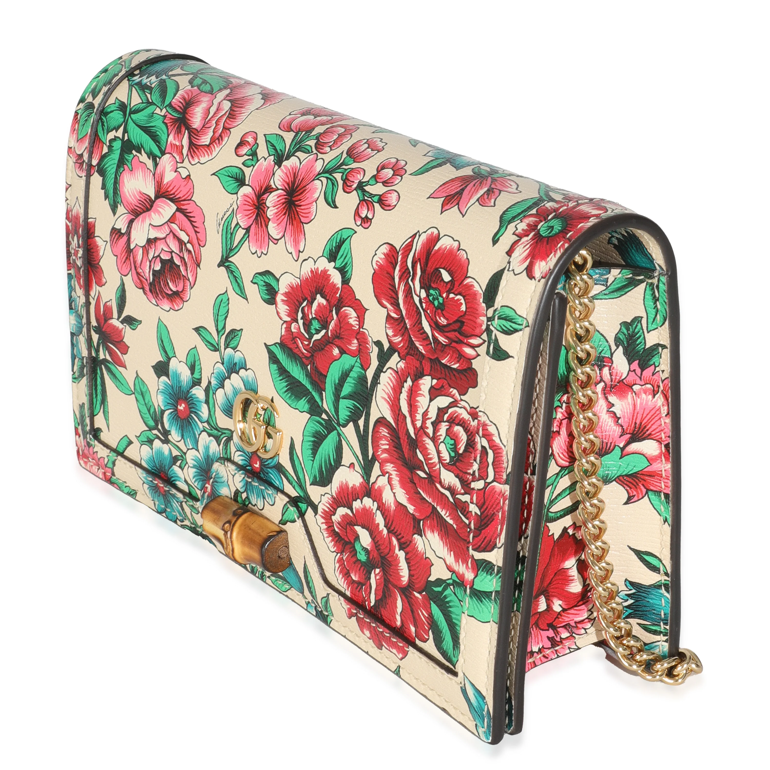 New Shanghai Floral Calfskin Bamboo Diana Chain Wallet - Image 2
