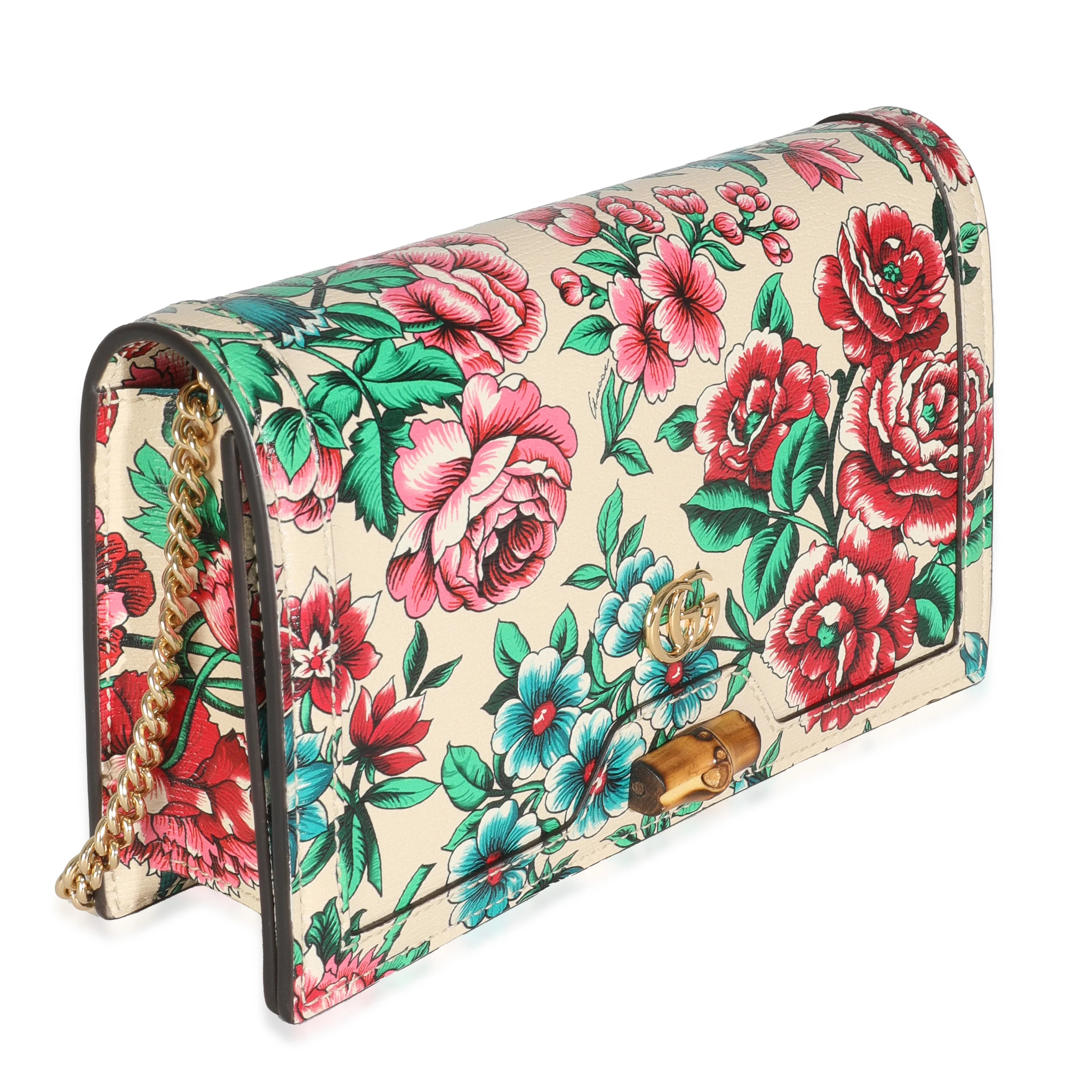 New Shanghai Floral Calfskin Bamboo Diana Chain Wallet - Image 3