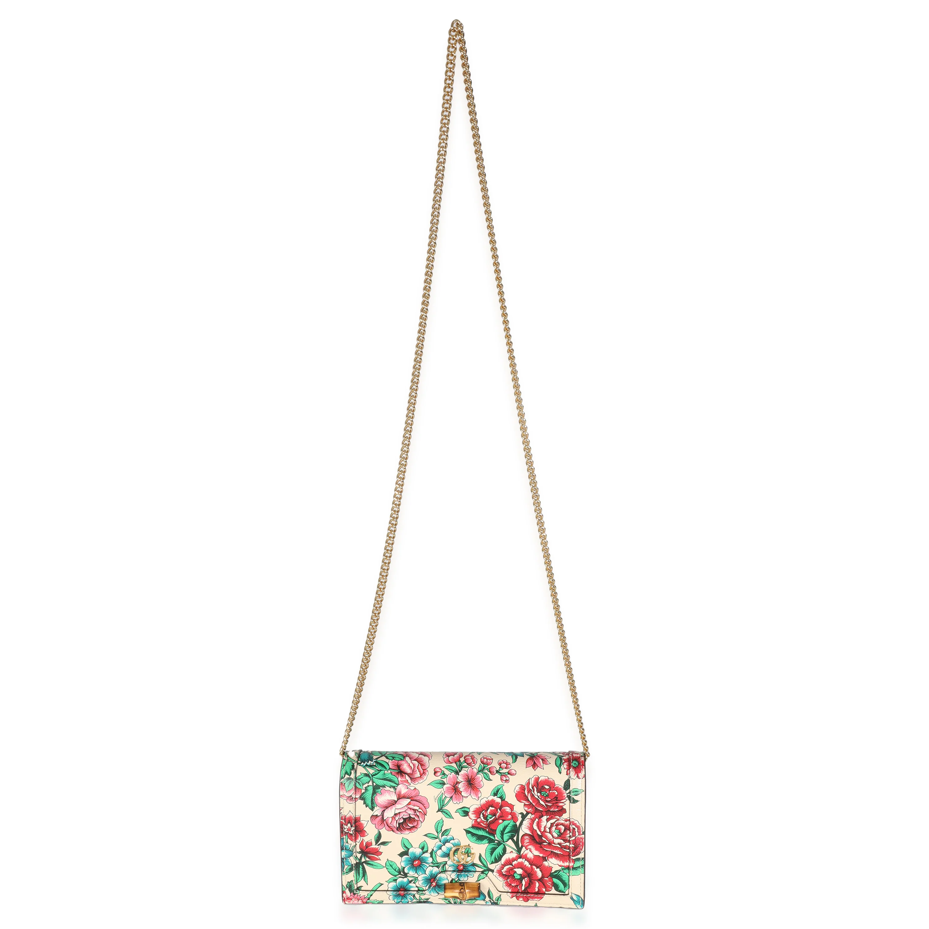 New Shanghai Floral Calfskin Bamboo Diana Chain Wallet - Image 8