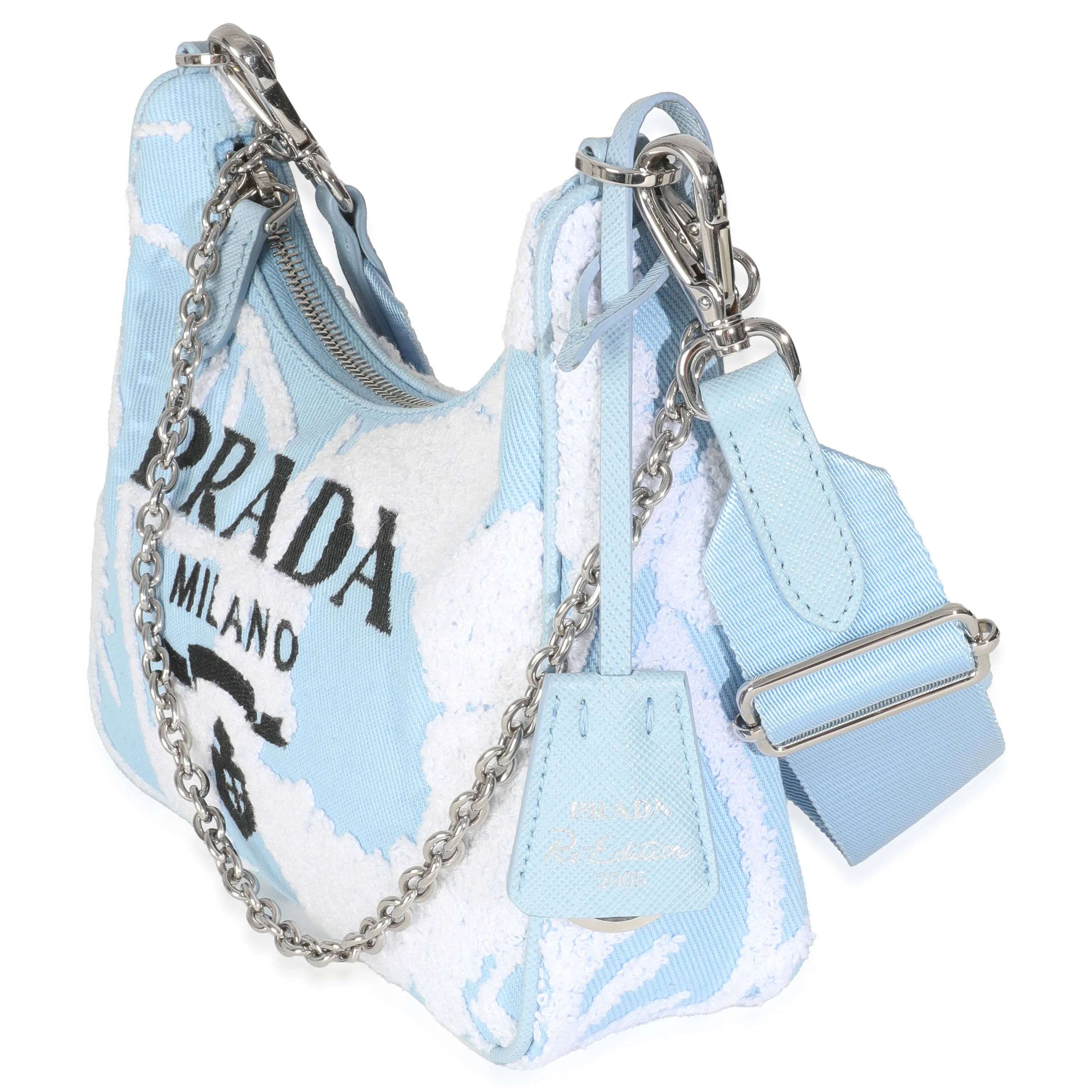 Celeste White Nylon Drill Logo Embroidered Re-Edition 2005 Bag - Image 2