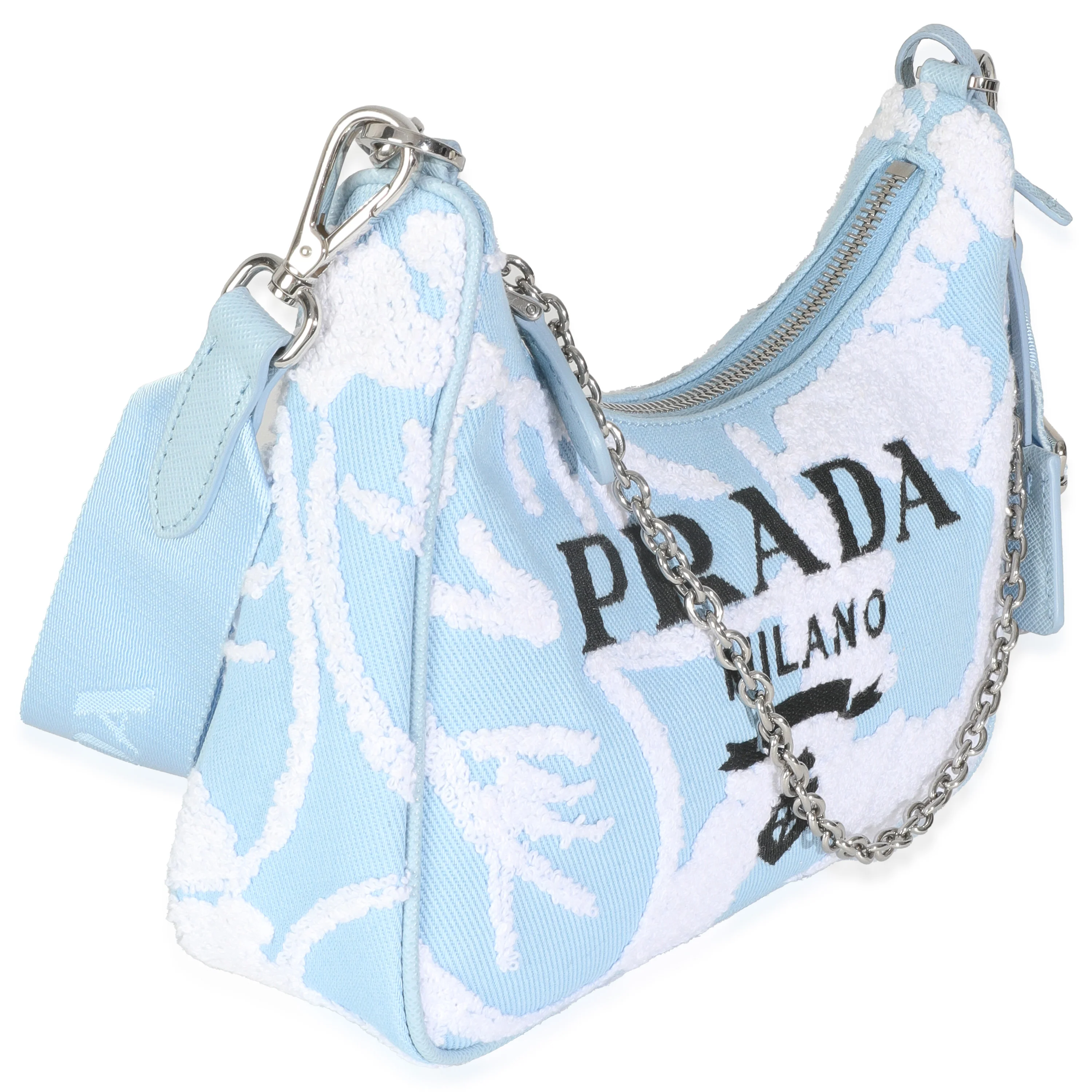 Celeste White Nylon Drill Logo Embroidered Re-Edition 2005 Bag - Image 3