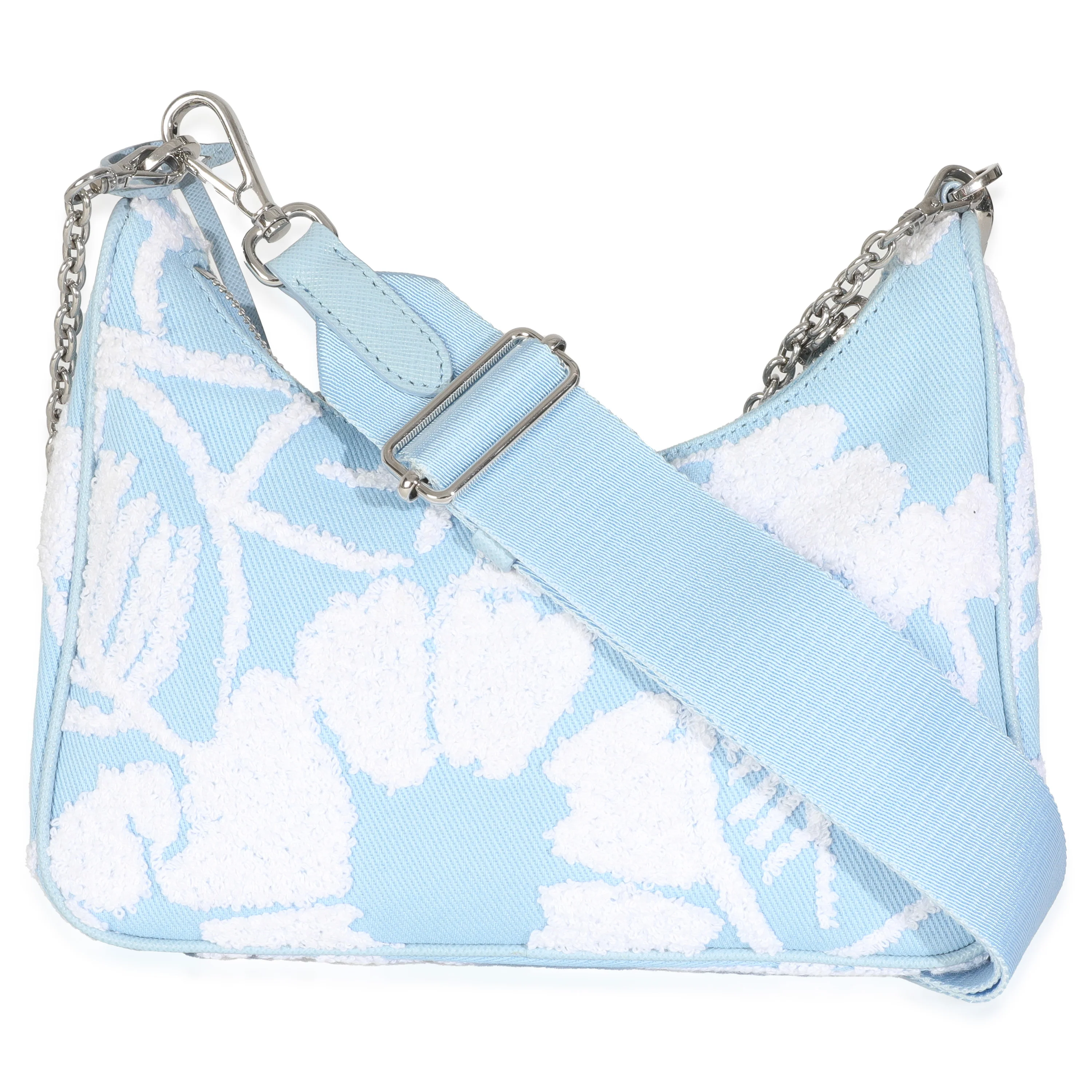 Celeste White Nylon Drill Logo Embroidered Re-Edition 2005 Bag - Image 4