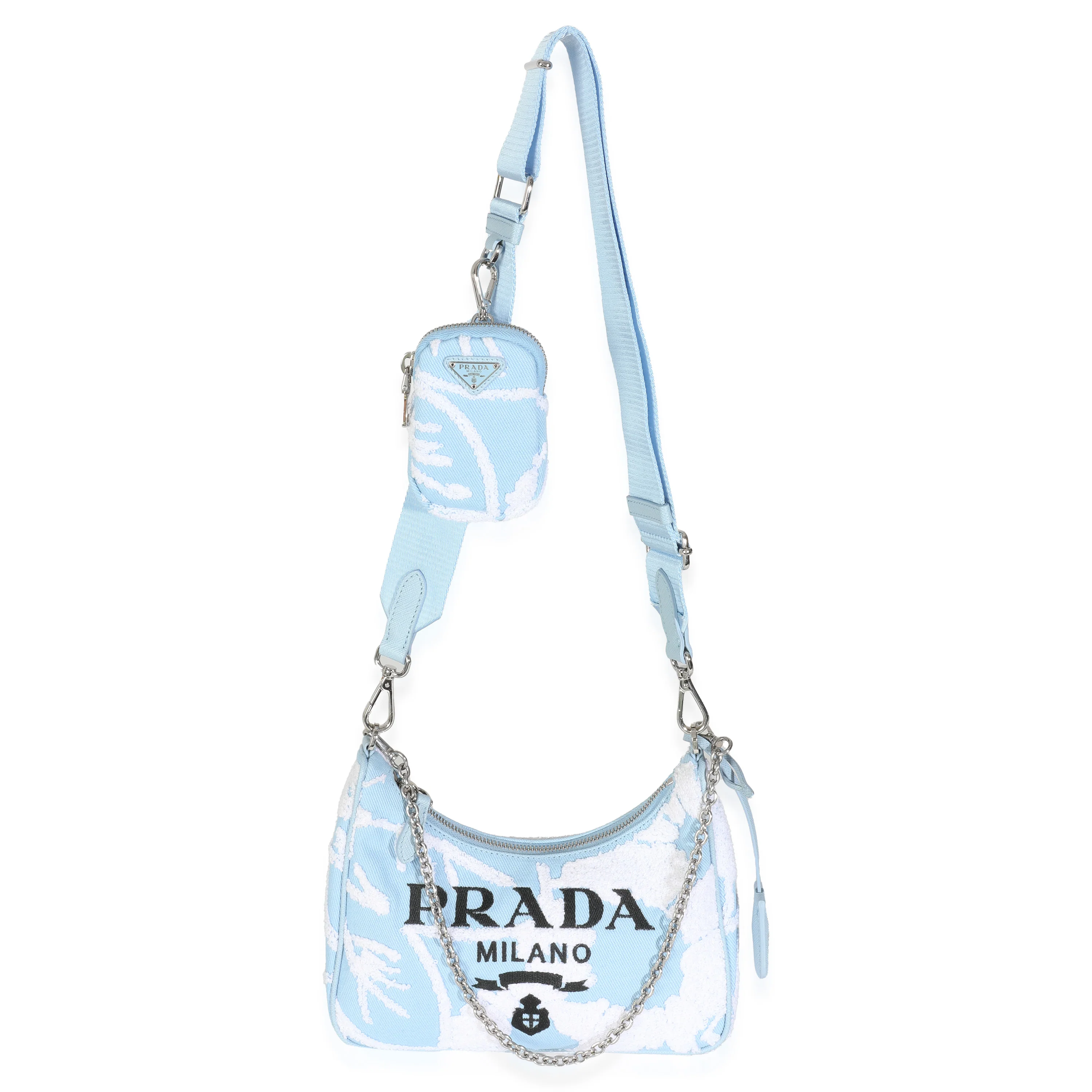 Celeste White Nylon Drill Logo Embroidered Re-Edition 2005 Bag - Image 8