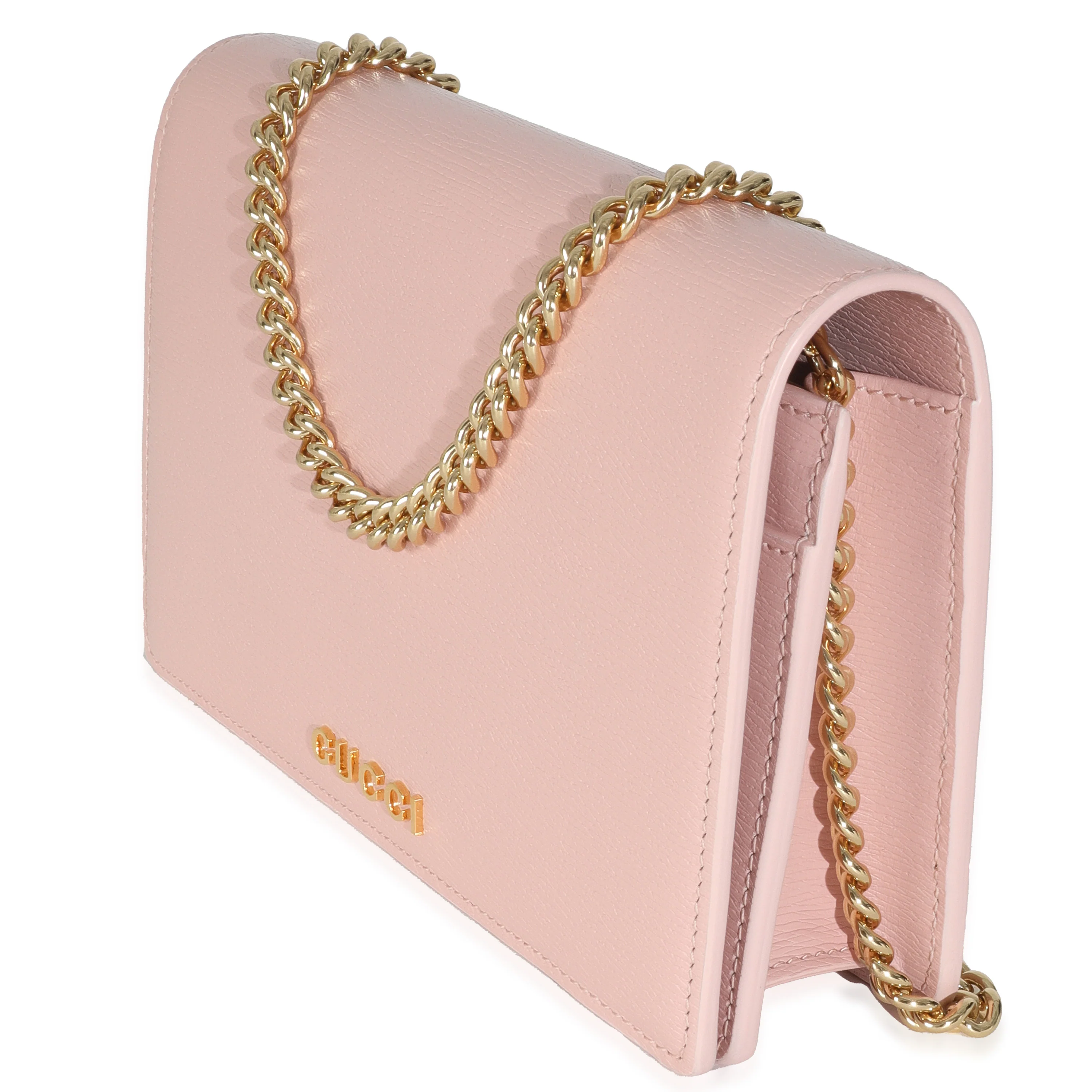 Light Pink Textured Calfskin Script Logo Wallet On Chain - Image 2