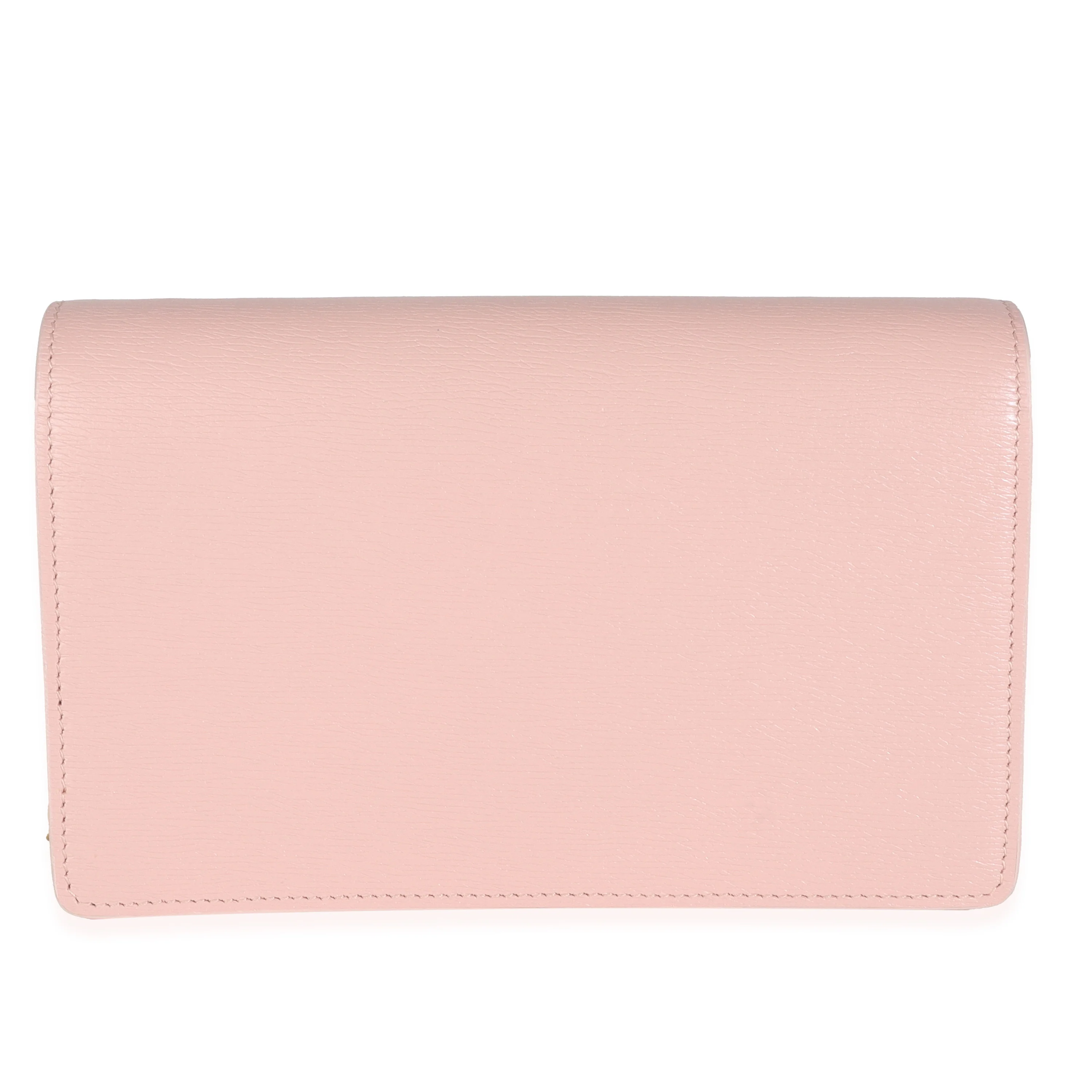 Light Pink Textured Calfskin Script Logo Wallet On Chain - Image 3