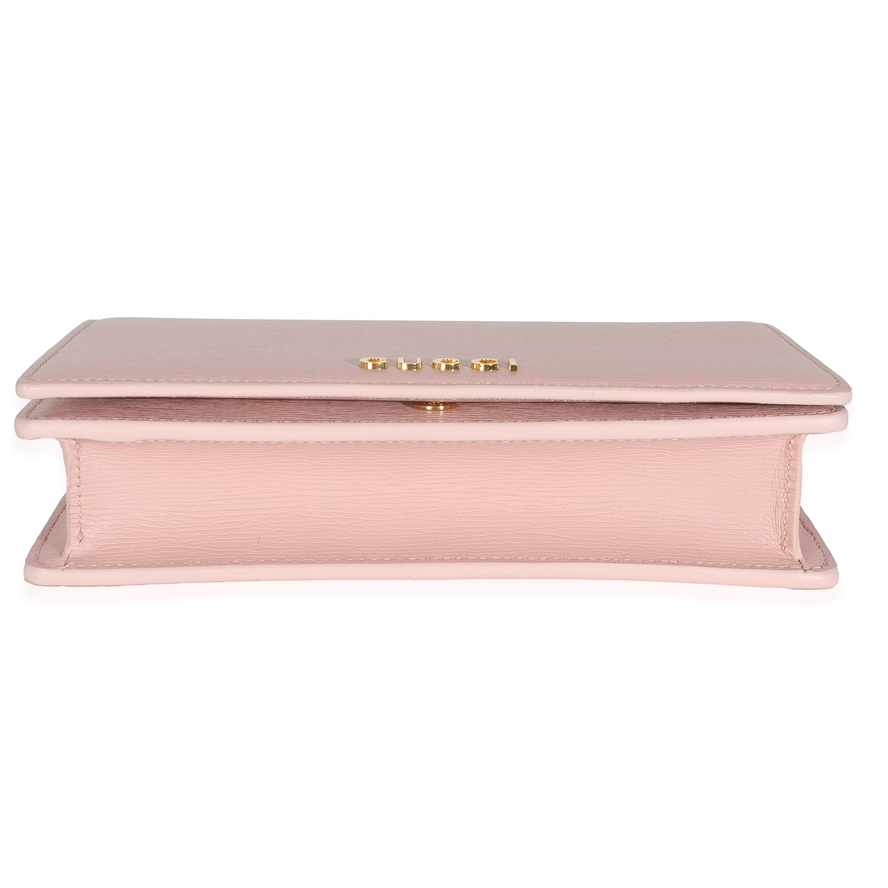 Light Pink Textured Calfskin Script Logo Wallet On Chain - Image 4