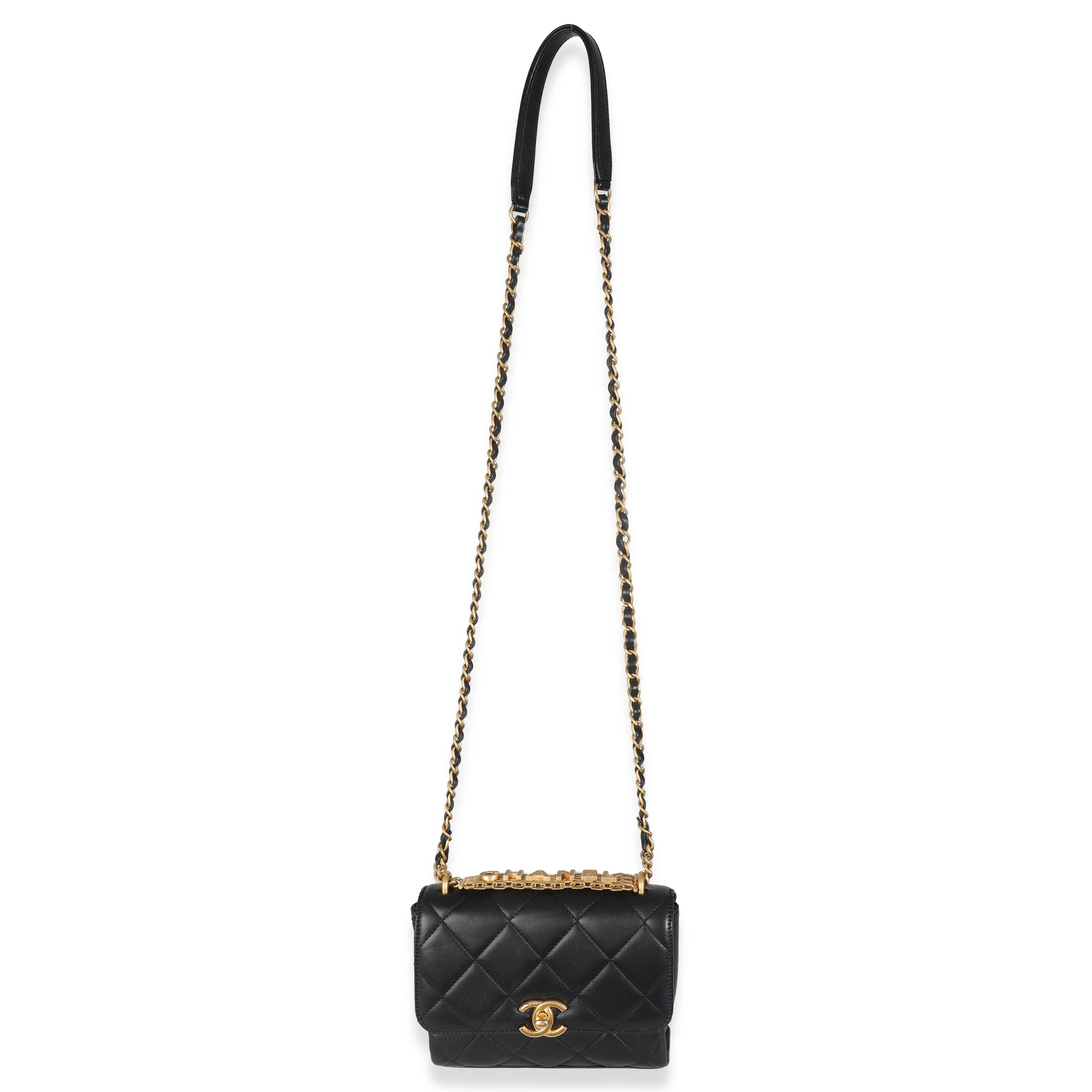 Black Quilted Lambskin Small CC Crystal Logo Chain Flap Bag - Image 8