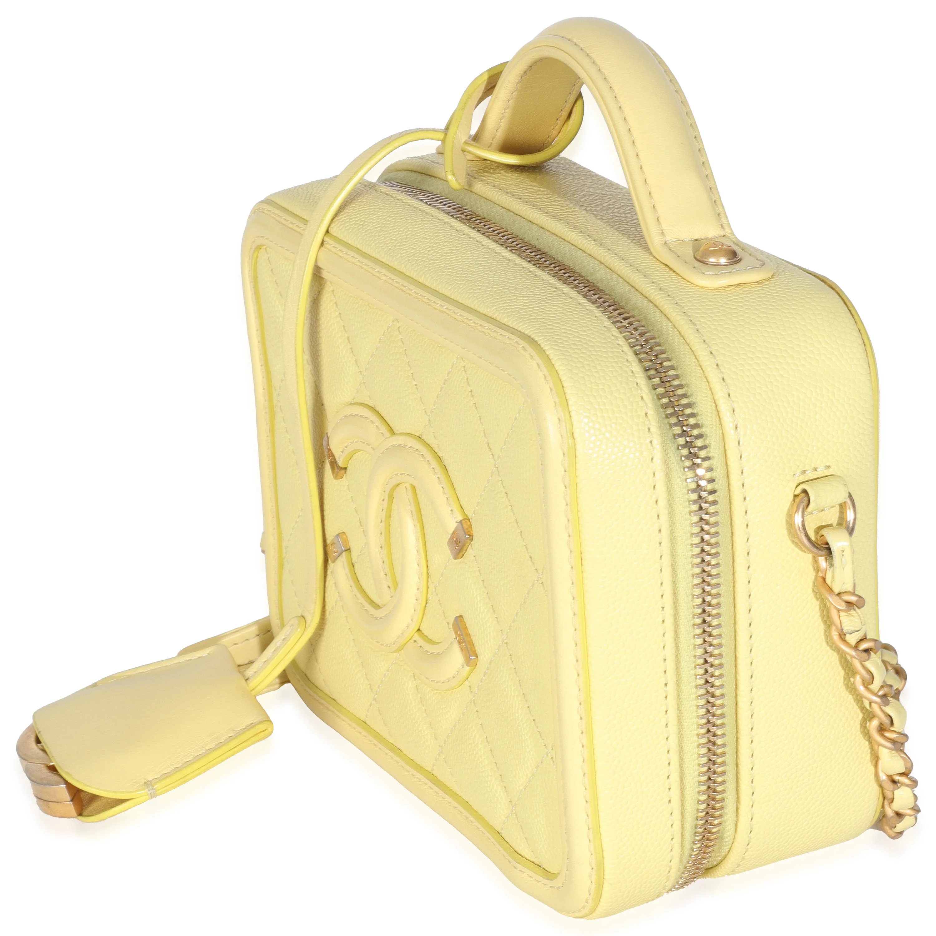 Yellow Quilted Caviar Small CC Filigree Vanity Case - Image 2