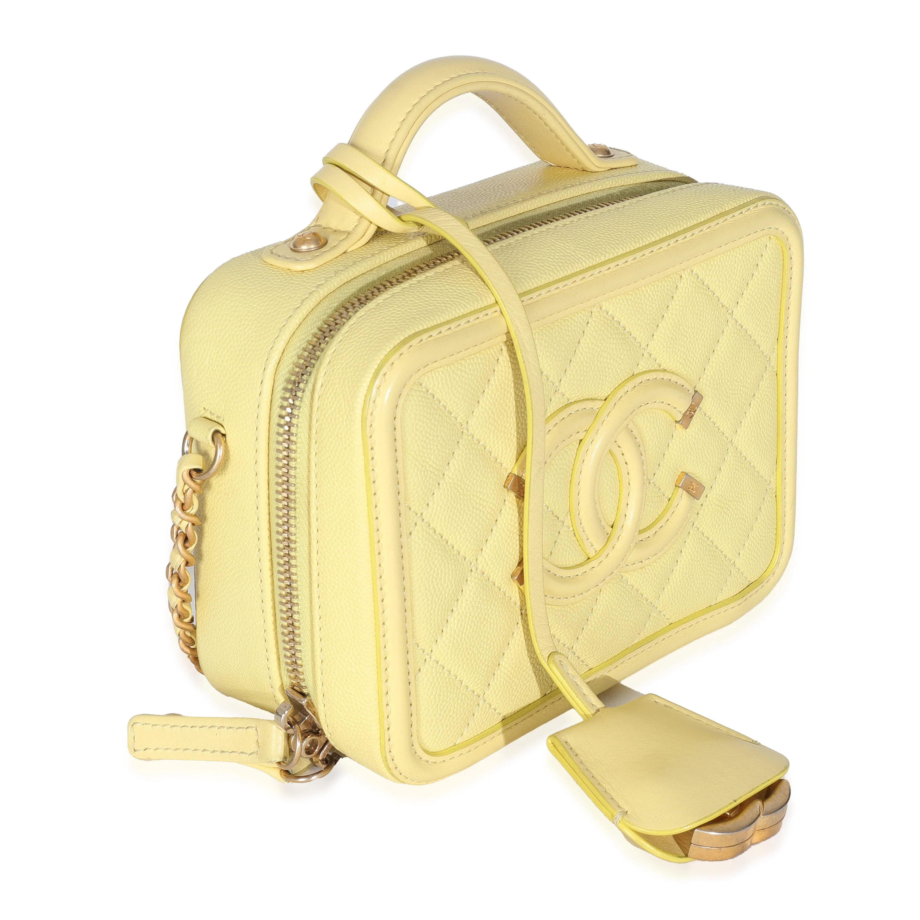 Yellow Quilted Caviar Small CC Filigree Vanity Case - Image 3