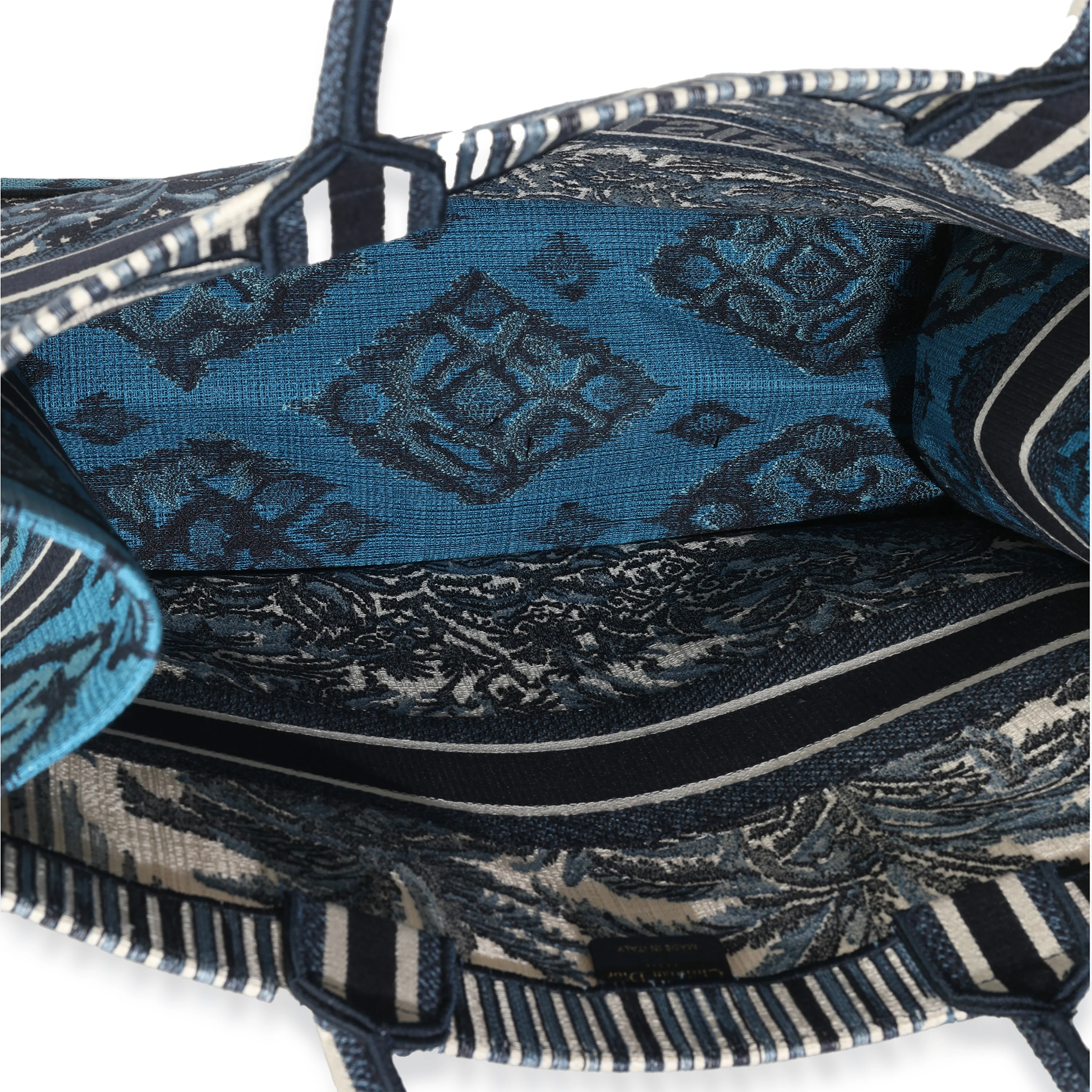 Blue Canvas Embroidered Palm Tree Toile De Jouy Large Book Tote - Image 8
