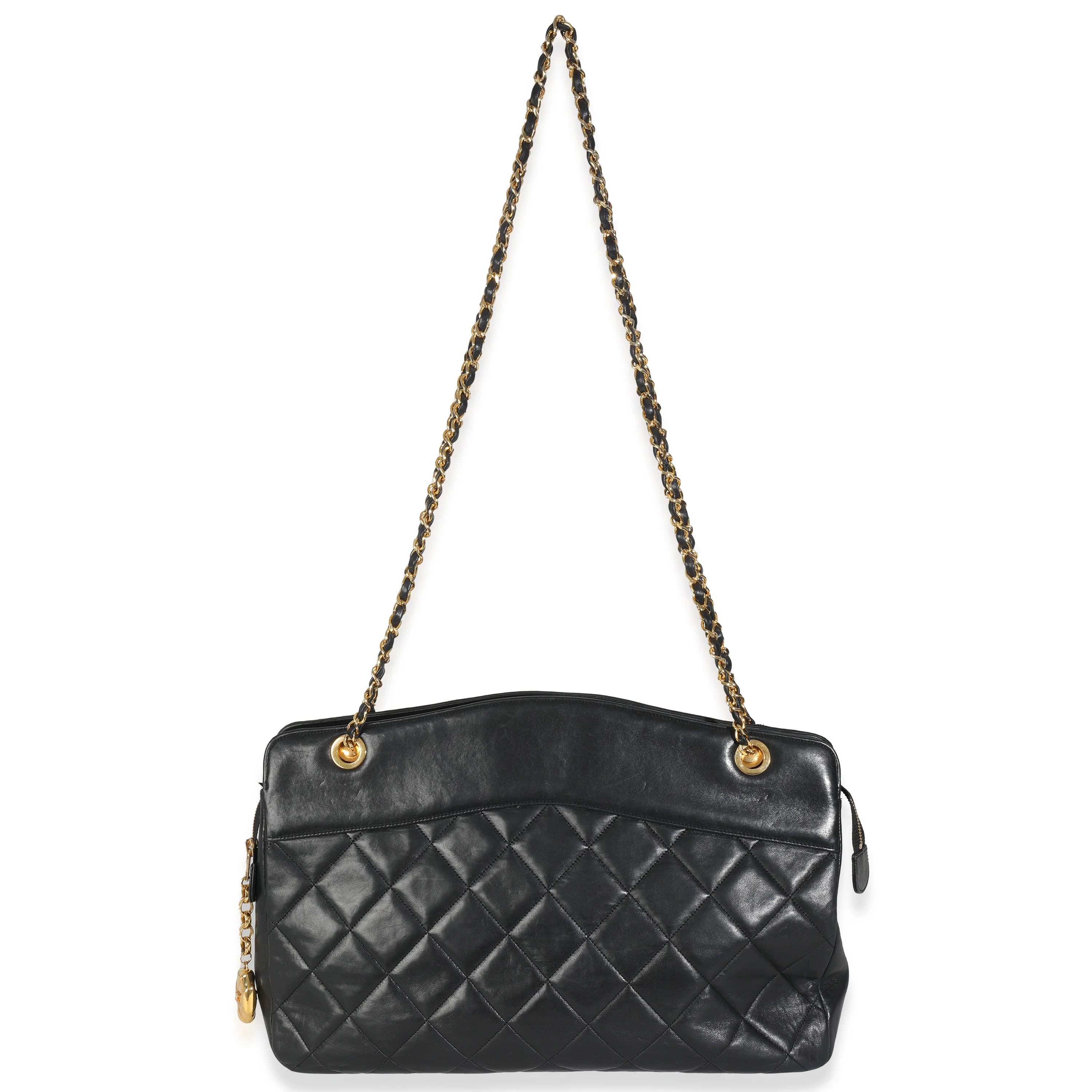 Vintage Black Quilted Lambskin Matelasse Chain Shoulder Bag - Image 8