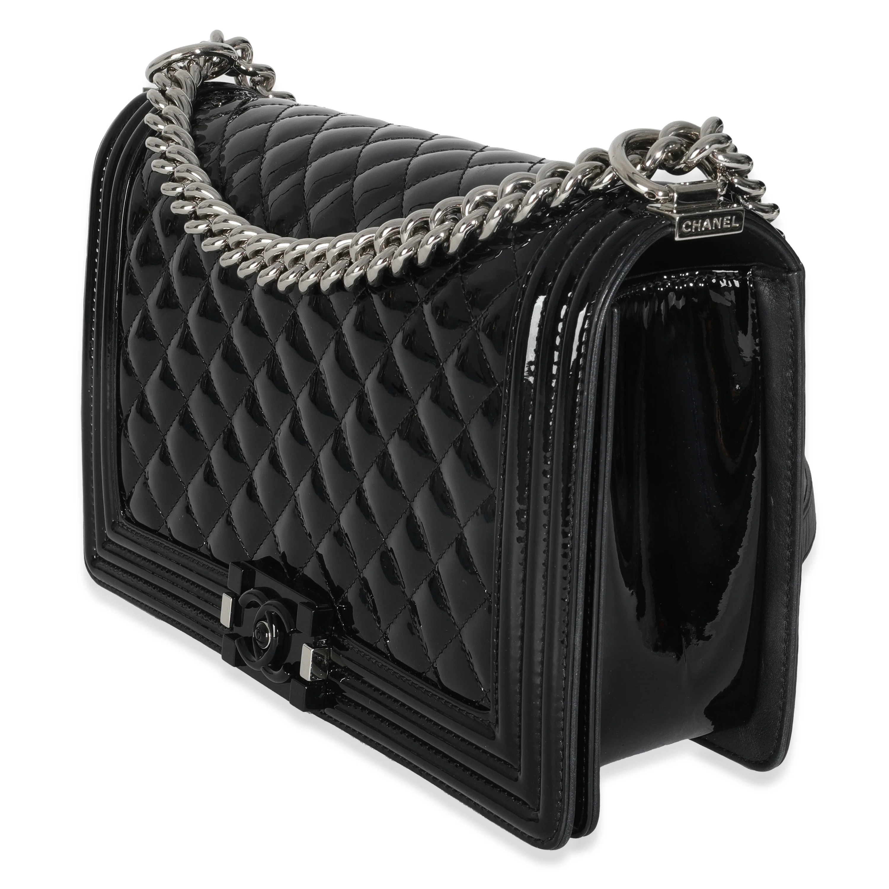 Black Quilted Patent New Medium Boy Bag - Image 2
