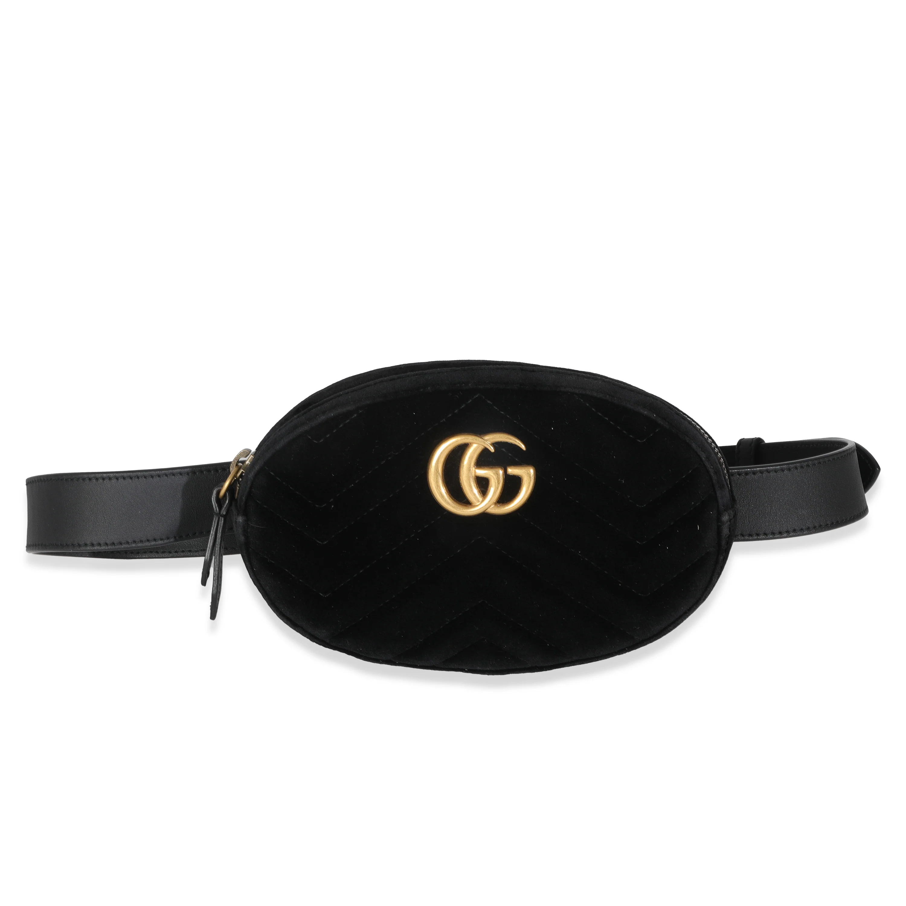Black Matelasse Velvet GG Marmont Belt Bag 85/34