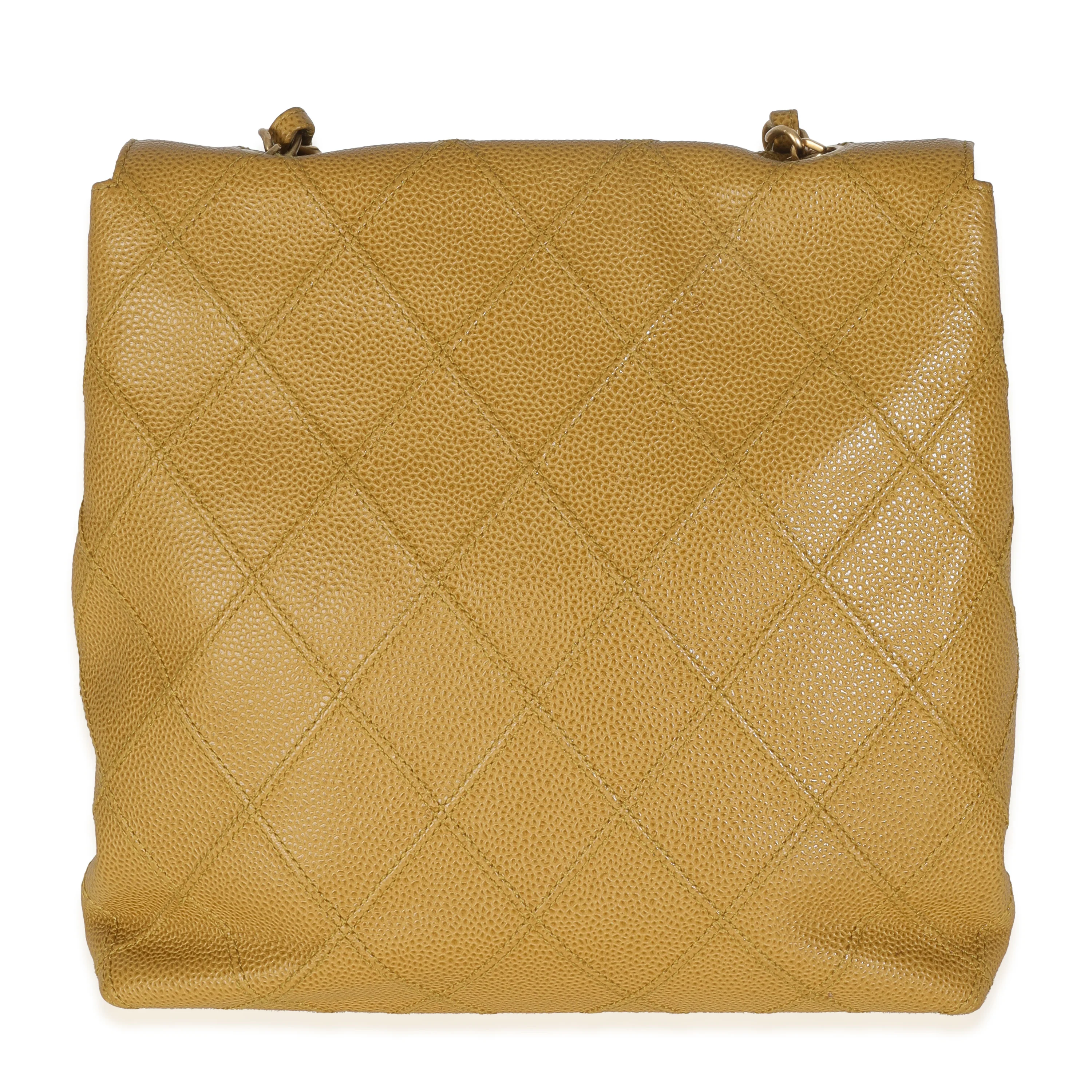 Beige Quilted Caviar Chain Flap Shoulder Handbag - Image 4