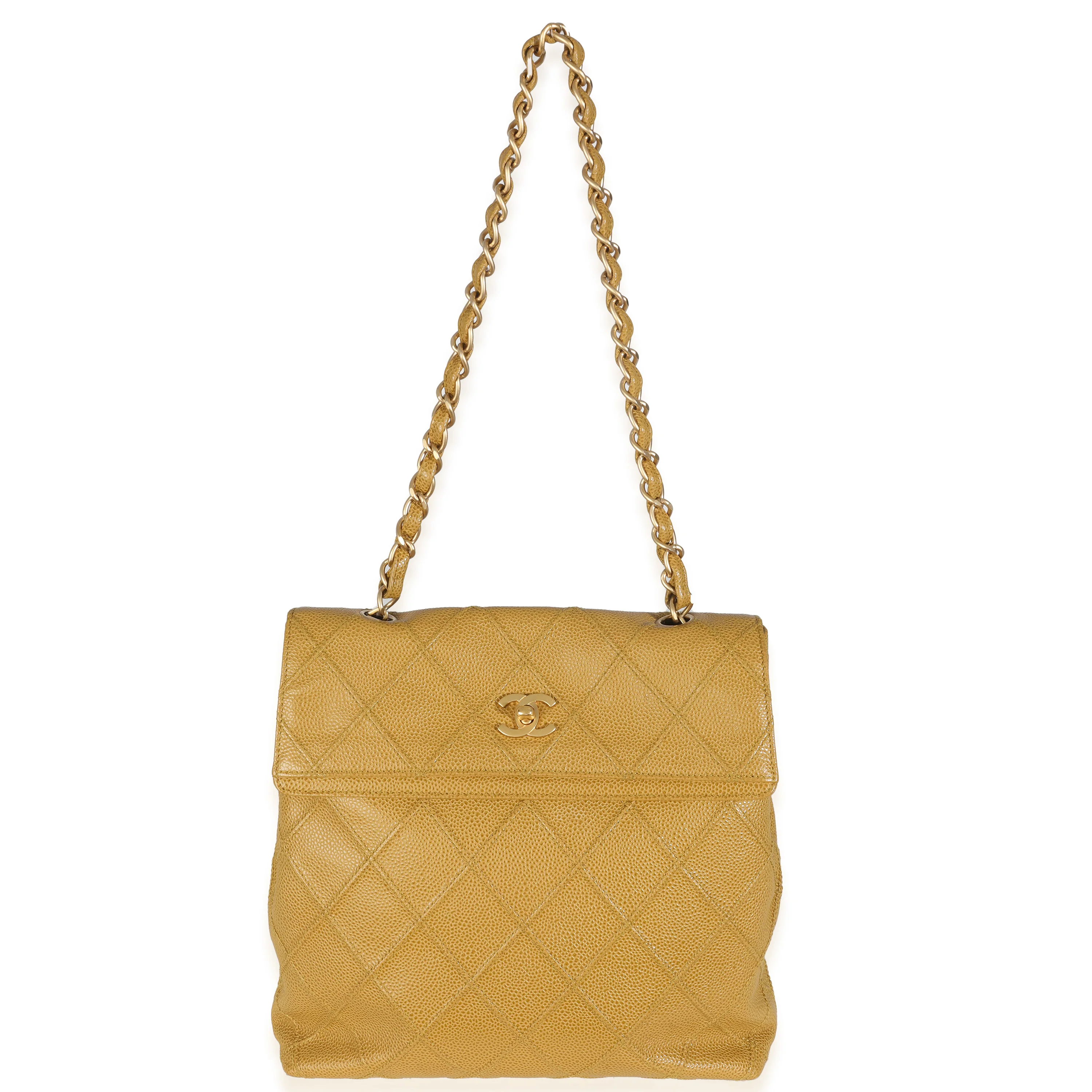 Beige Quilted Caviar Chain Flap Shoulder Handbag - Image 8