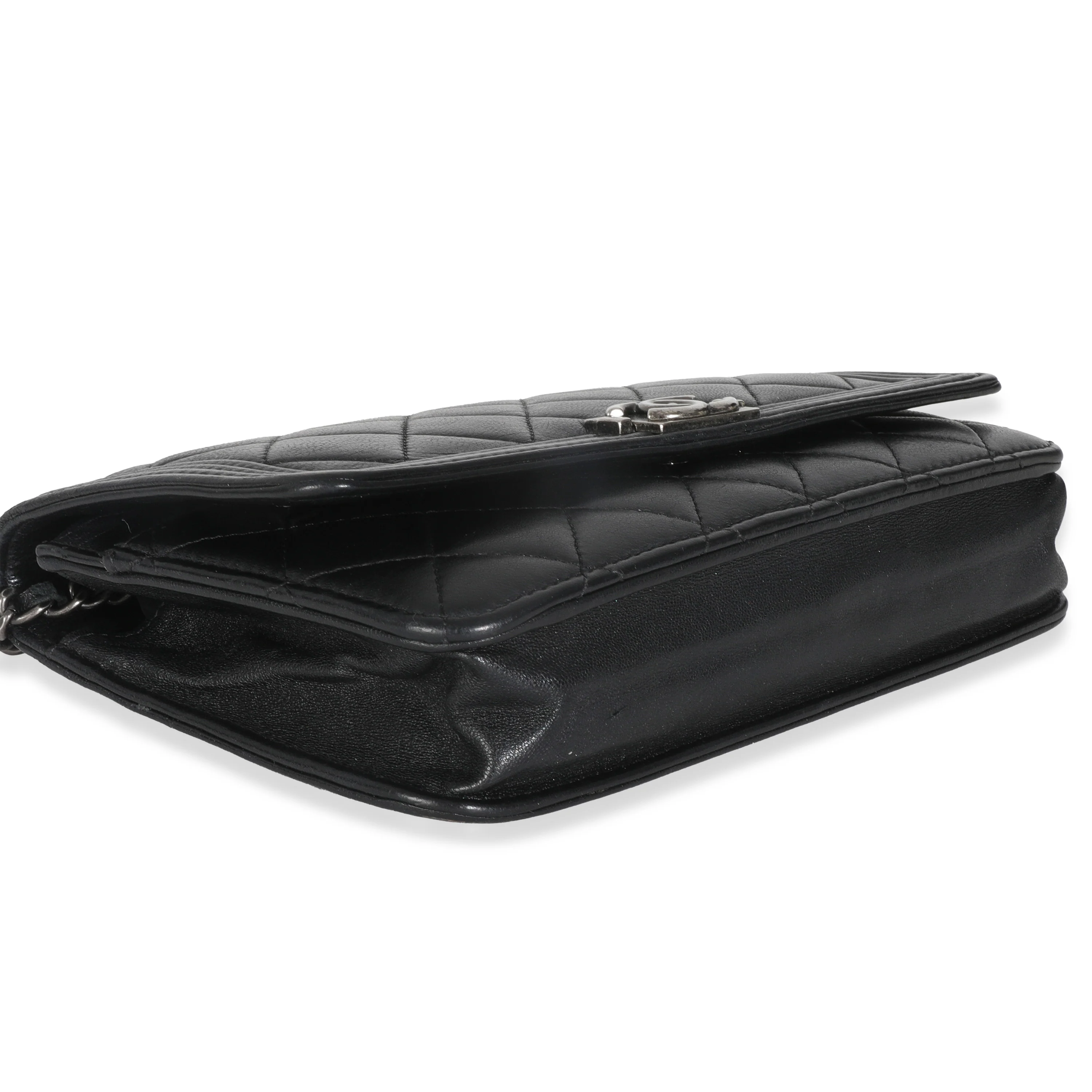Black Quilted Lambskin Boy Wallet On Chain - Image 6