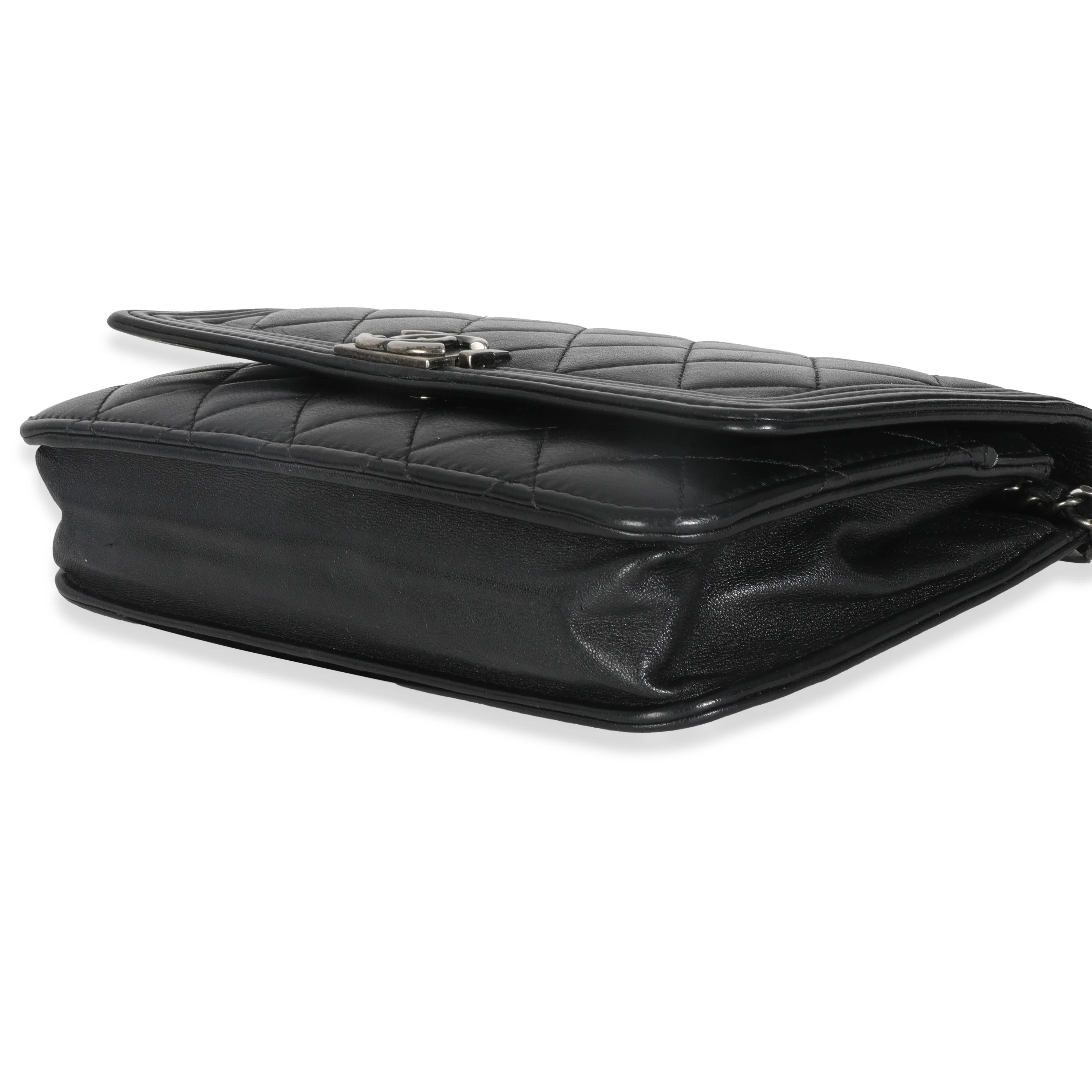 Black Quilted Lambskin Boy Wallet On Chain - Image 7