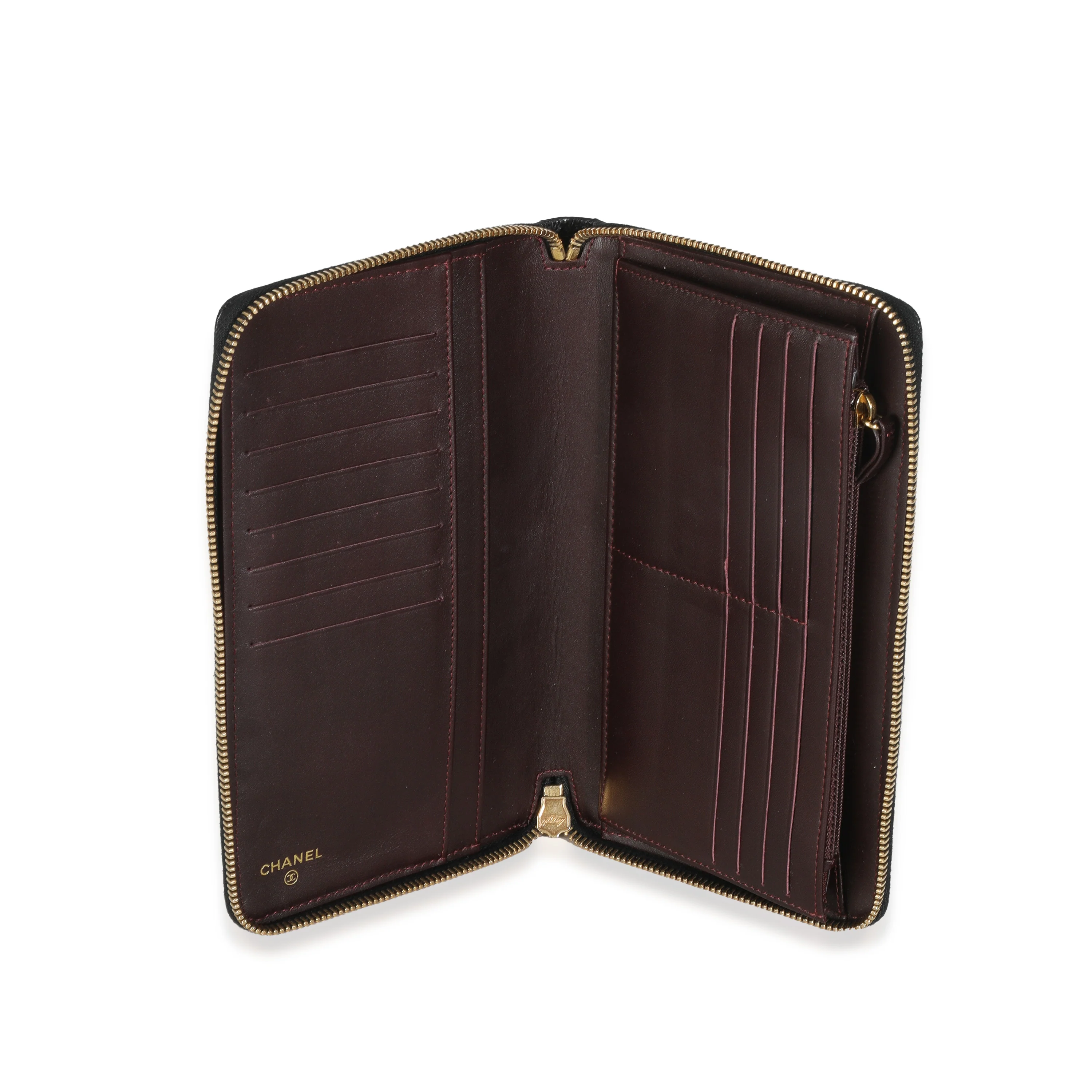 Black Quilted Caviar Large Zipped Wallet - Image 8