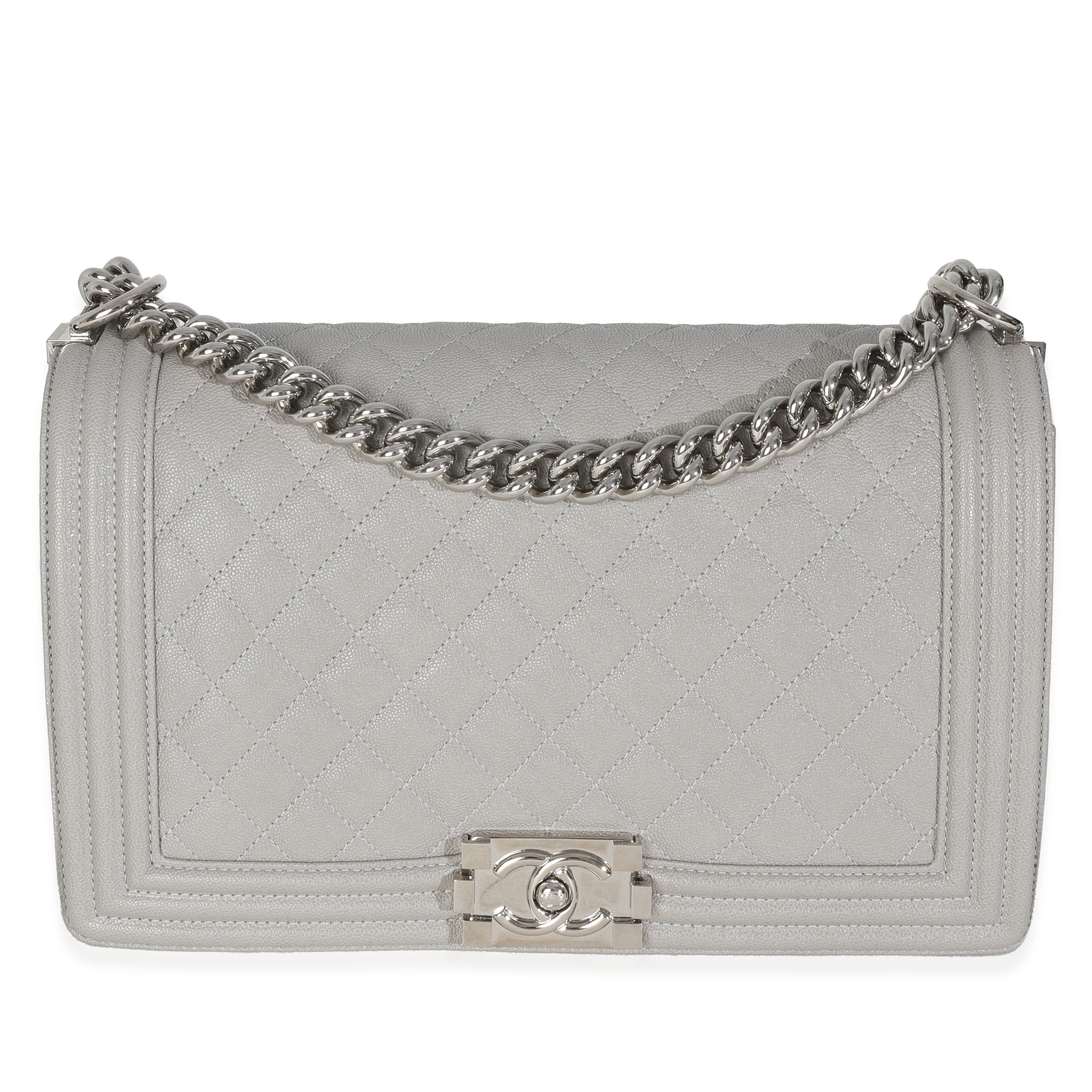 Grey Quilted Caviar New Medium Boy Handbag