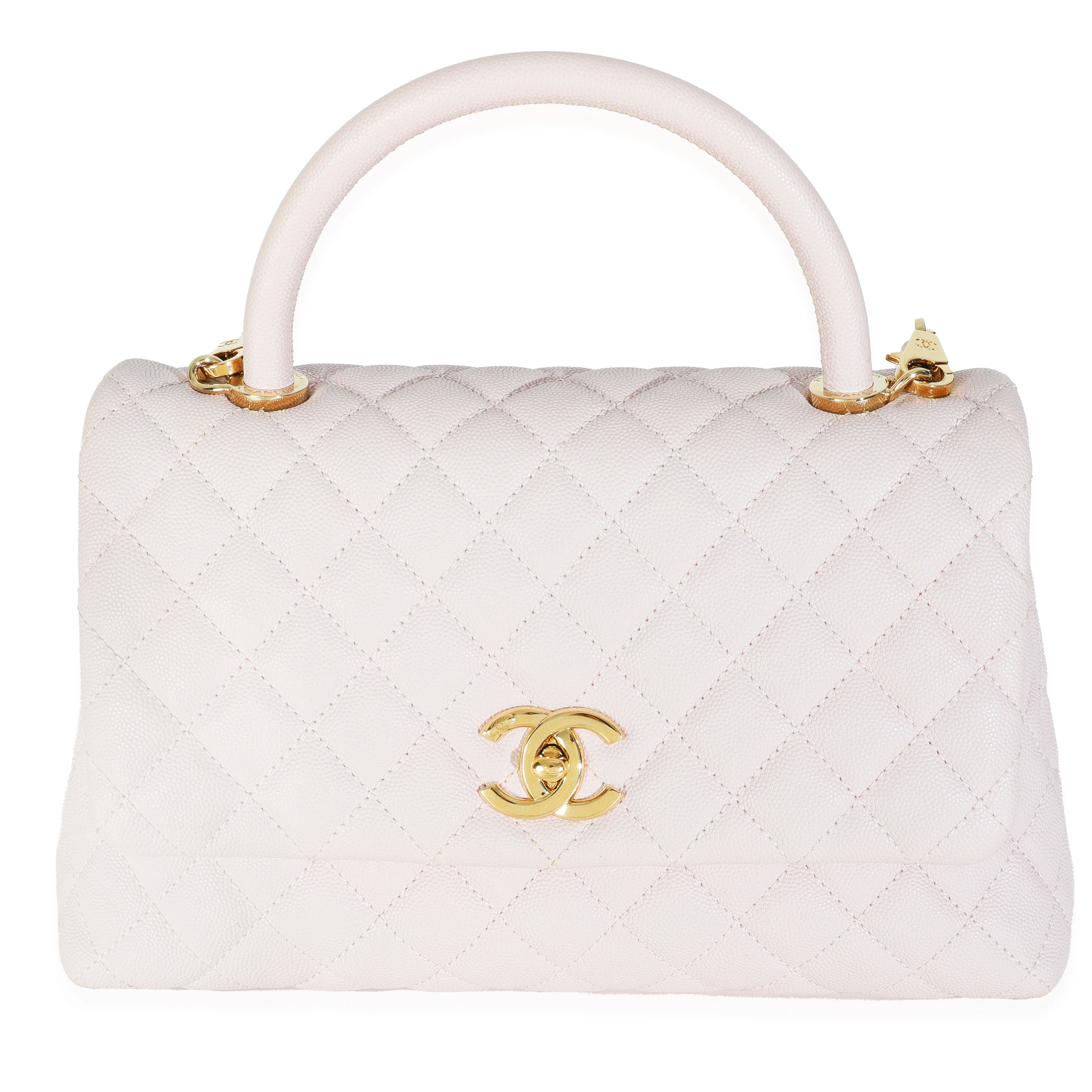 Light Pink Quilted Caviar Medium Coco Top Handle Handbag