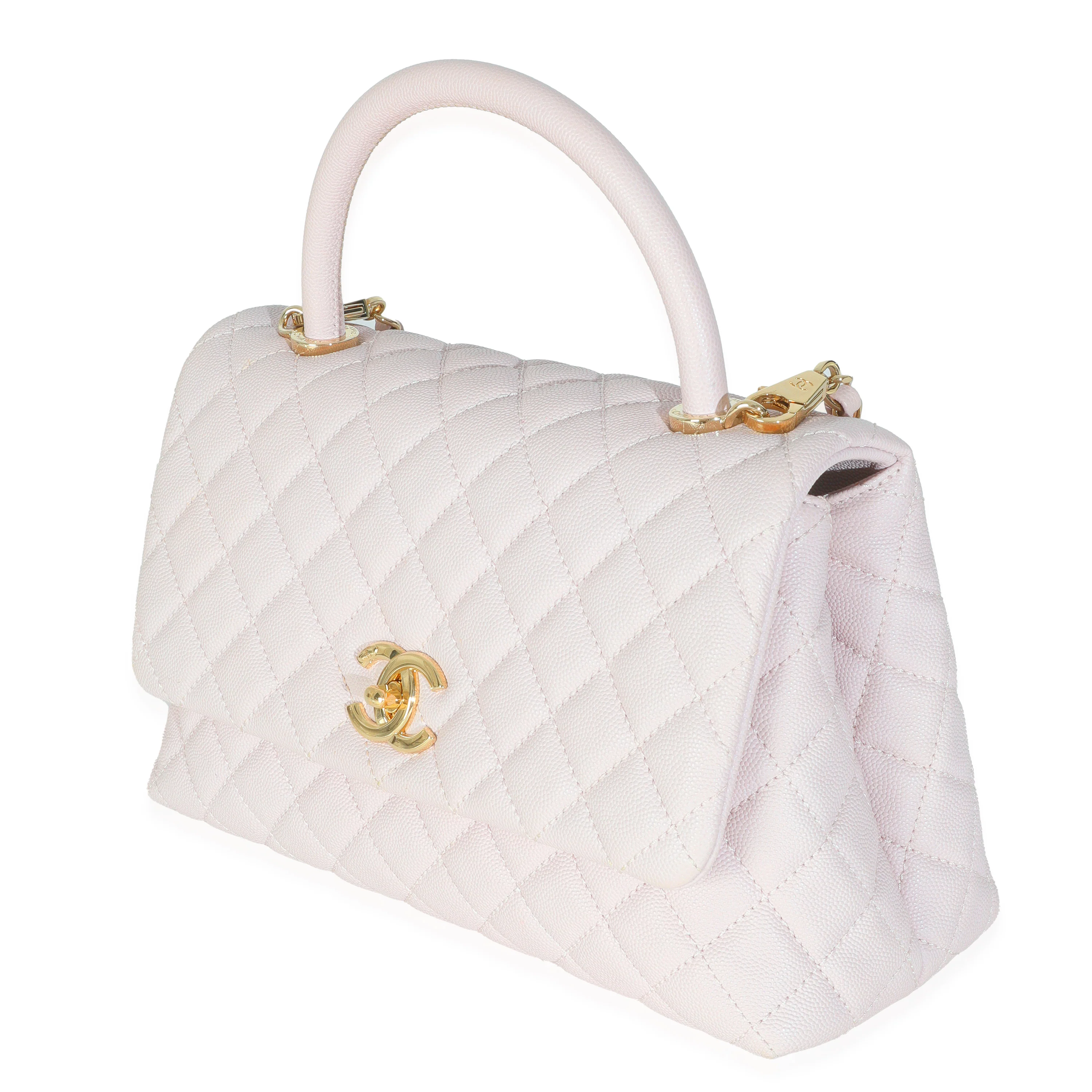 Light Pink Quilted Caviar Medium Coco Top Handle Handbag - Image 2