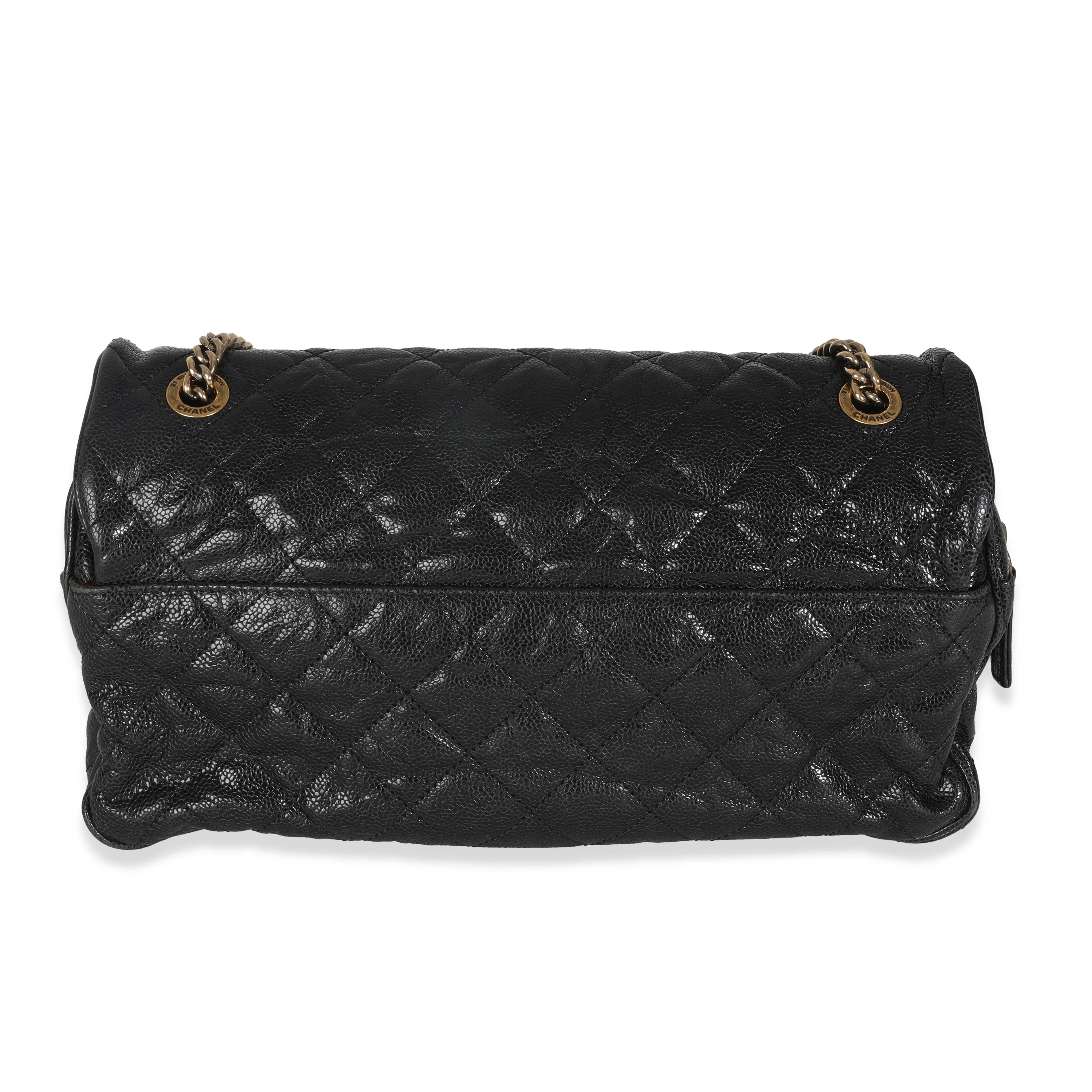 Black Quilted Distressed Caviar Shiva Flap Handbag - Image 4