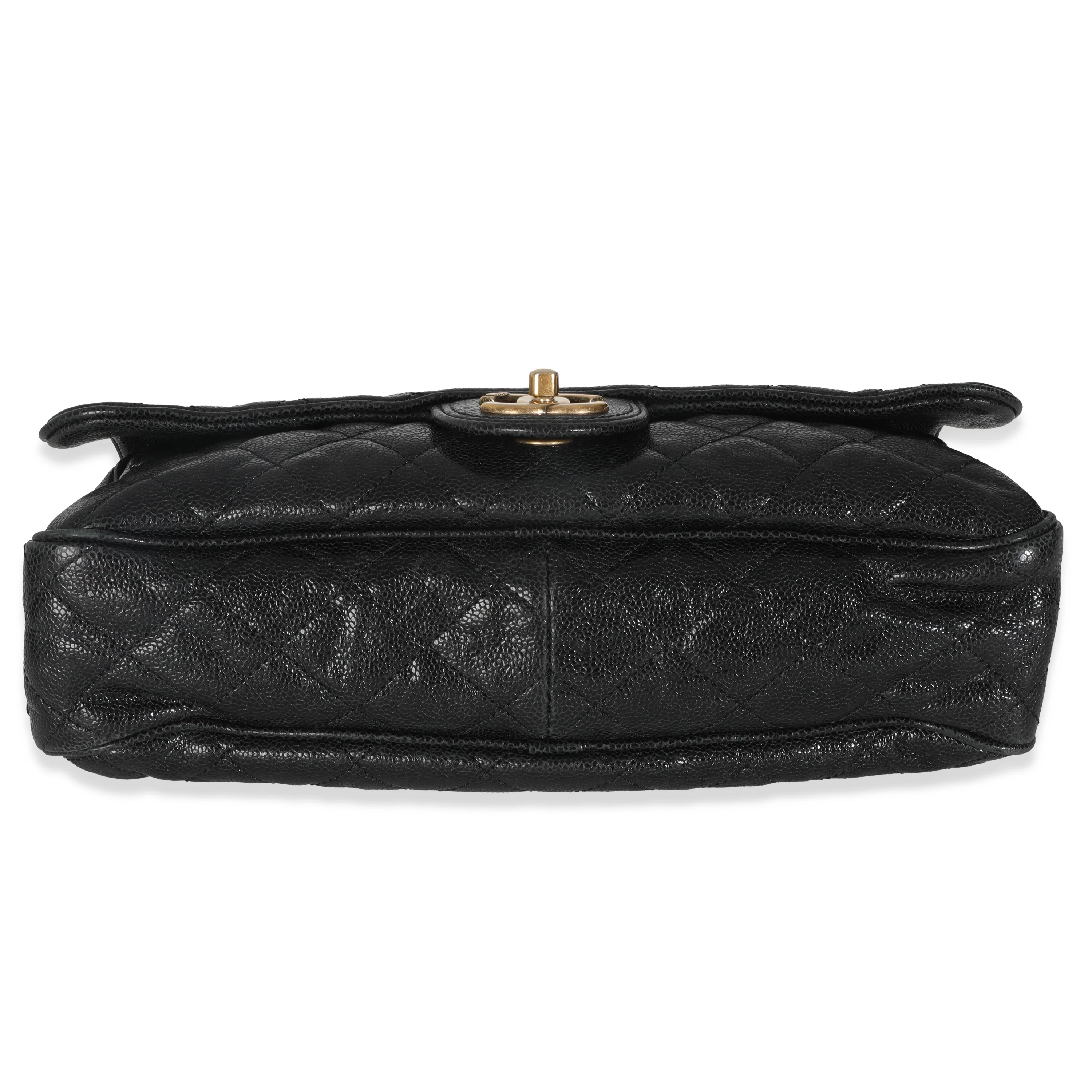 Black Quilted Distressed Caviar Shiva Flap Handbag - Image 5