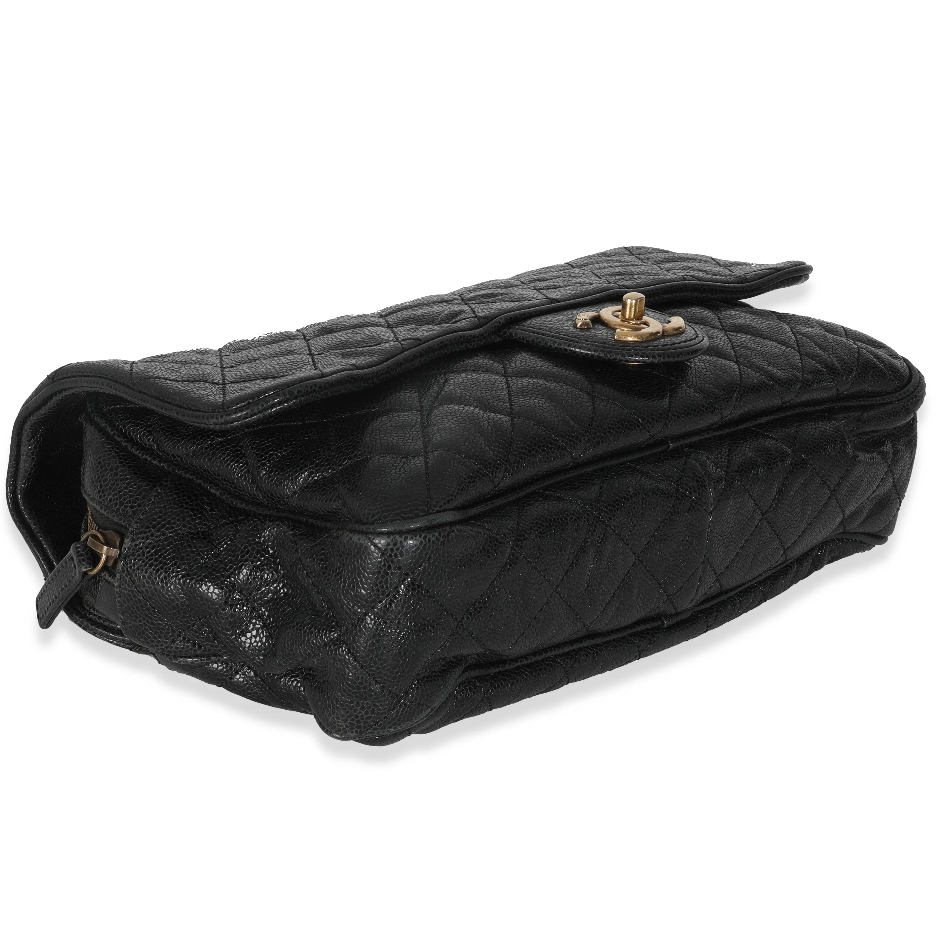 Black Quilted Distressed Caviar Shiva Flap Handbag - Image 7