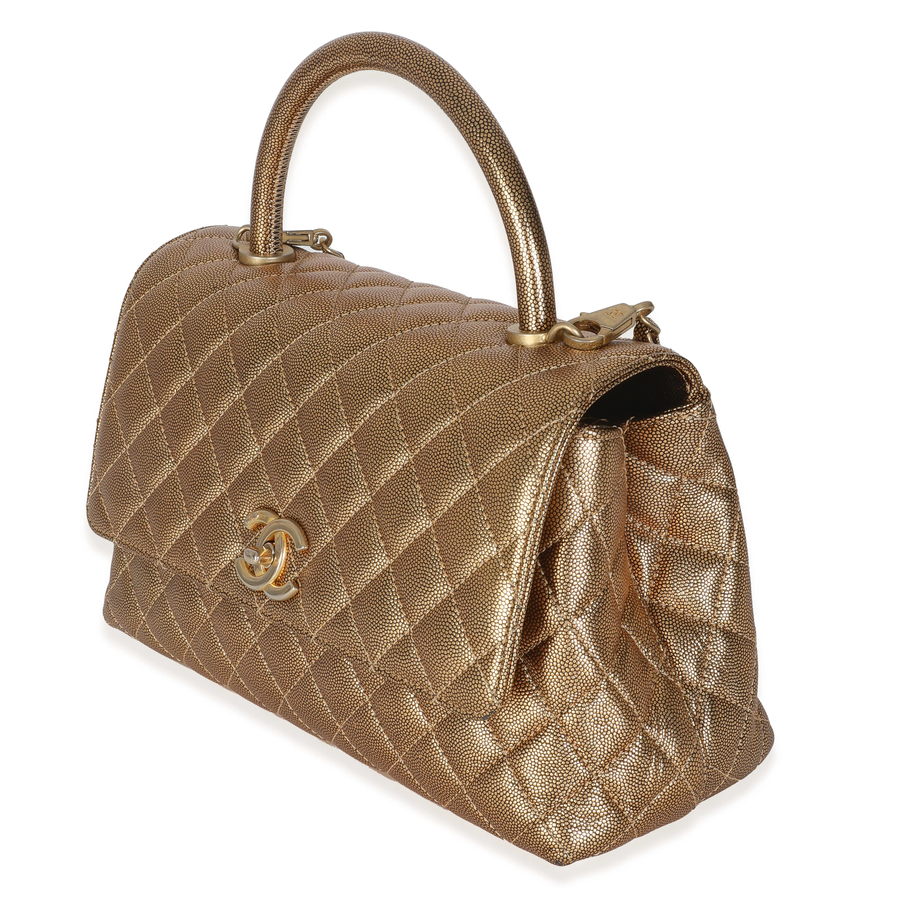 Bronze Metallic Quilted Caviar Small Coco Handle Flap Handbag - Image 2