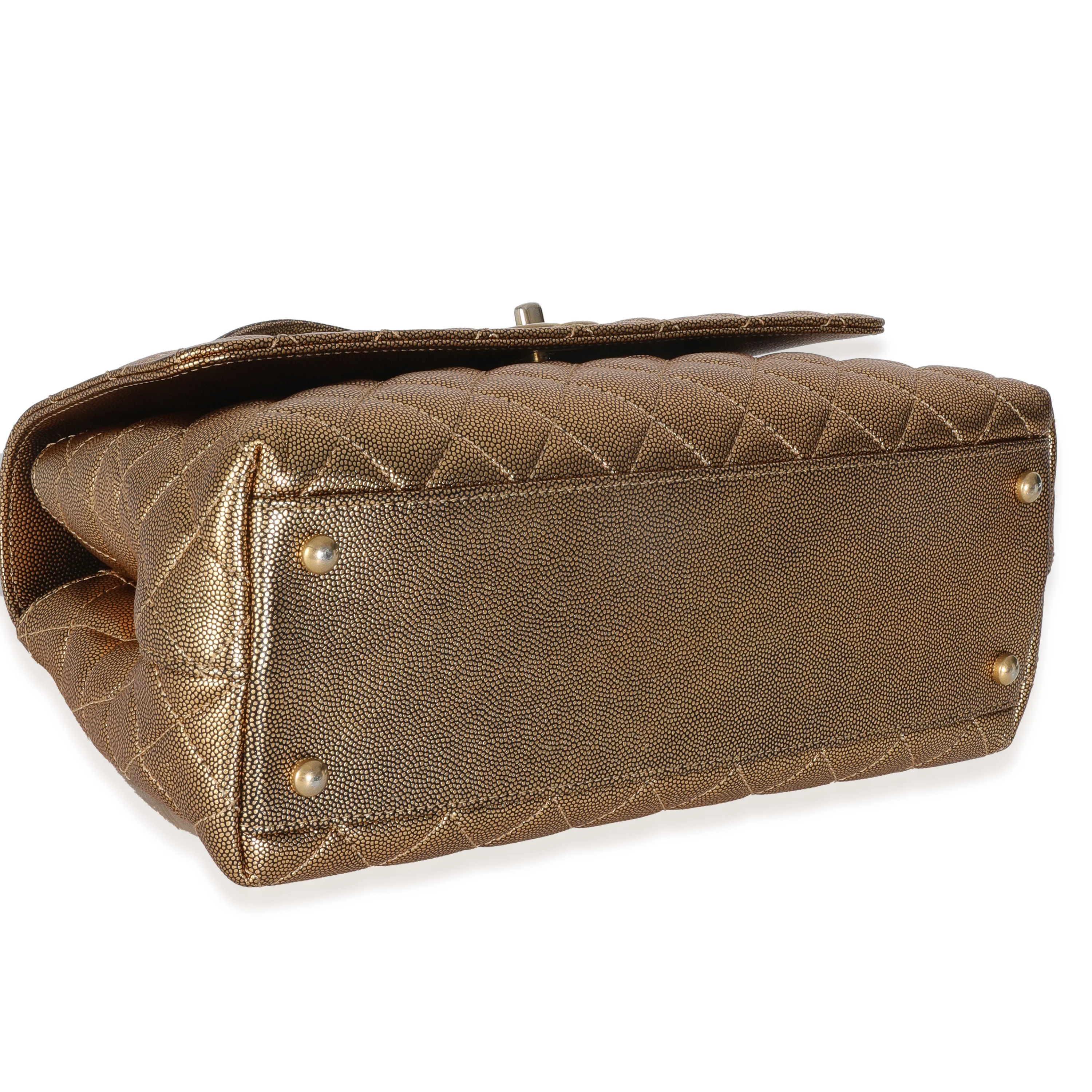 Bronze Metallic Quilted Caviar Small Coco Handle Flap Handbag - Image 6