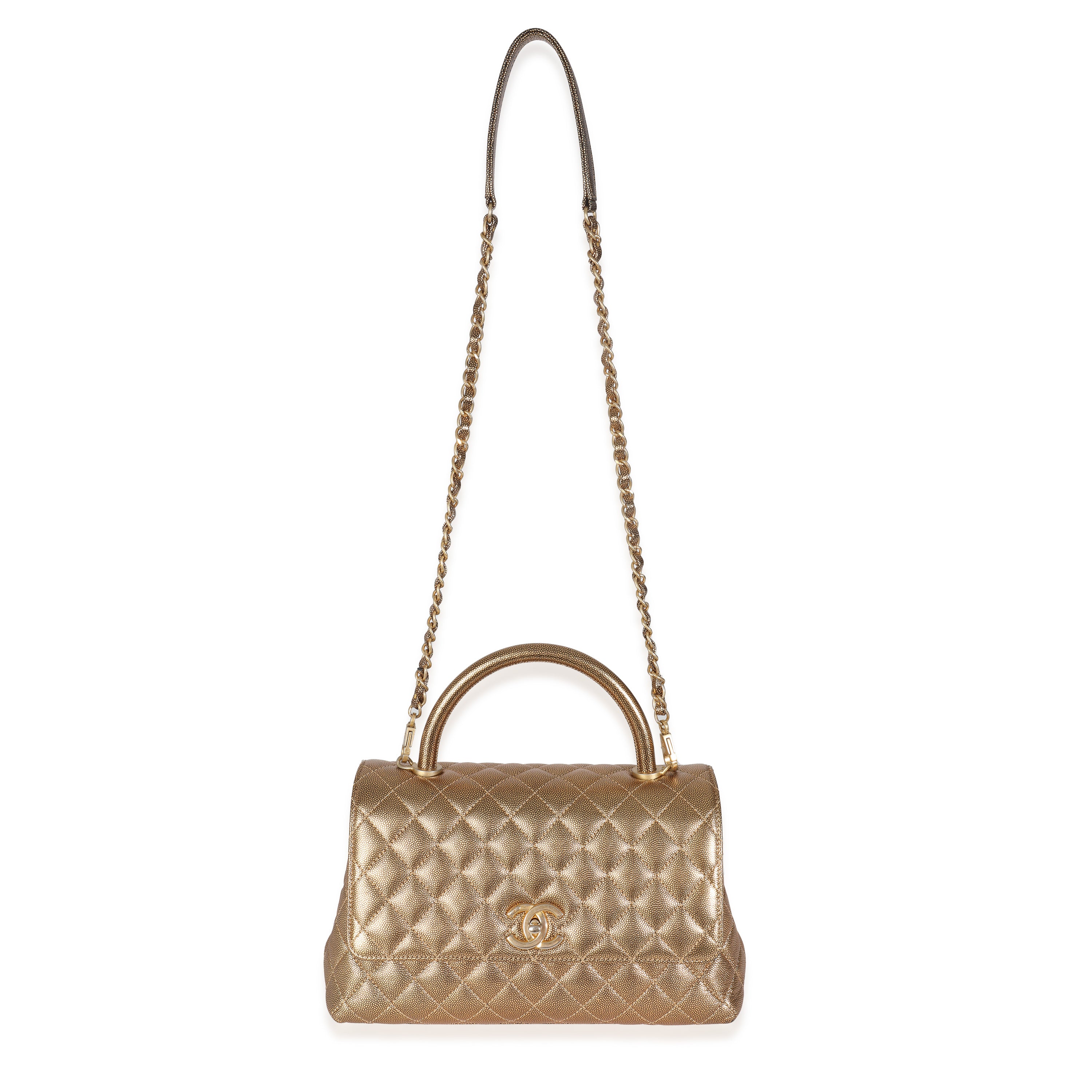 Bronze Metallic Quilted Caviar Small Coco Handle Flap Handbag - Image 8