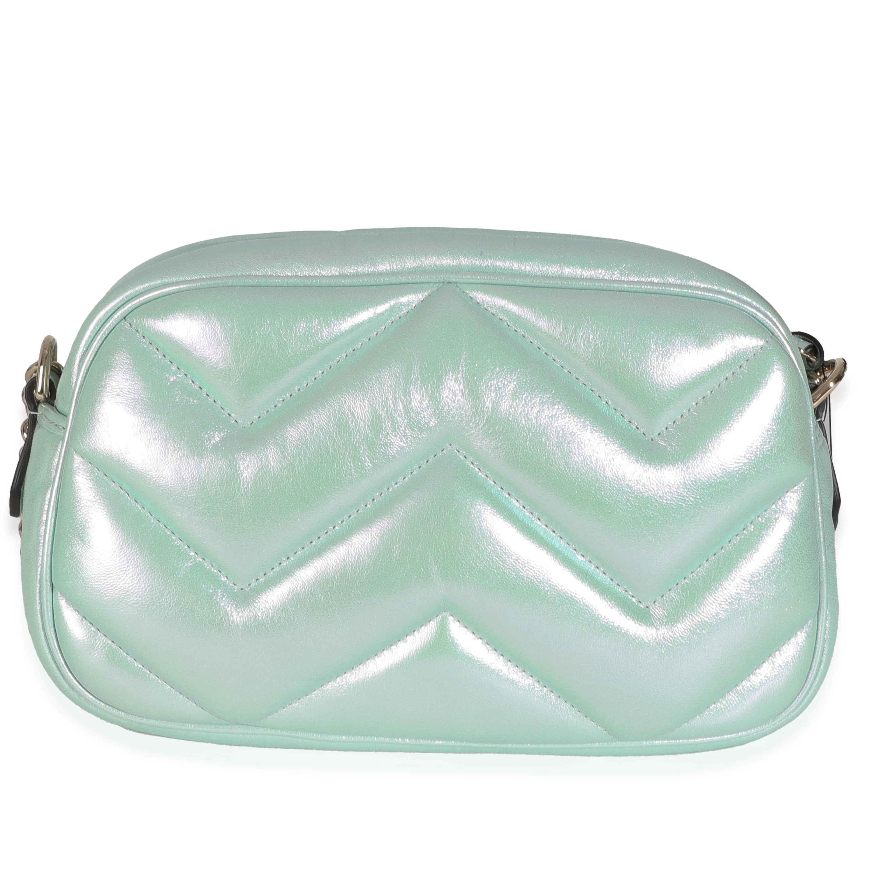 Salvy Green Iridescent Nappa Chevron Matelasse Small GG Marmont Chain Bag - Image 4