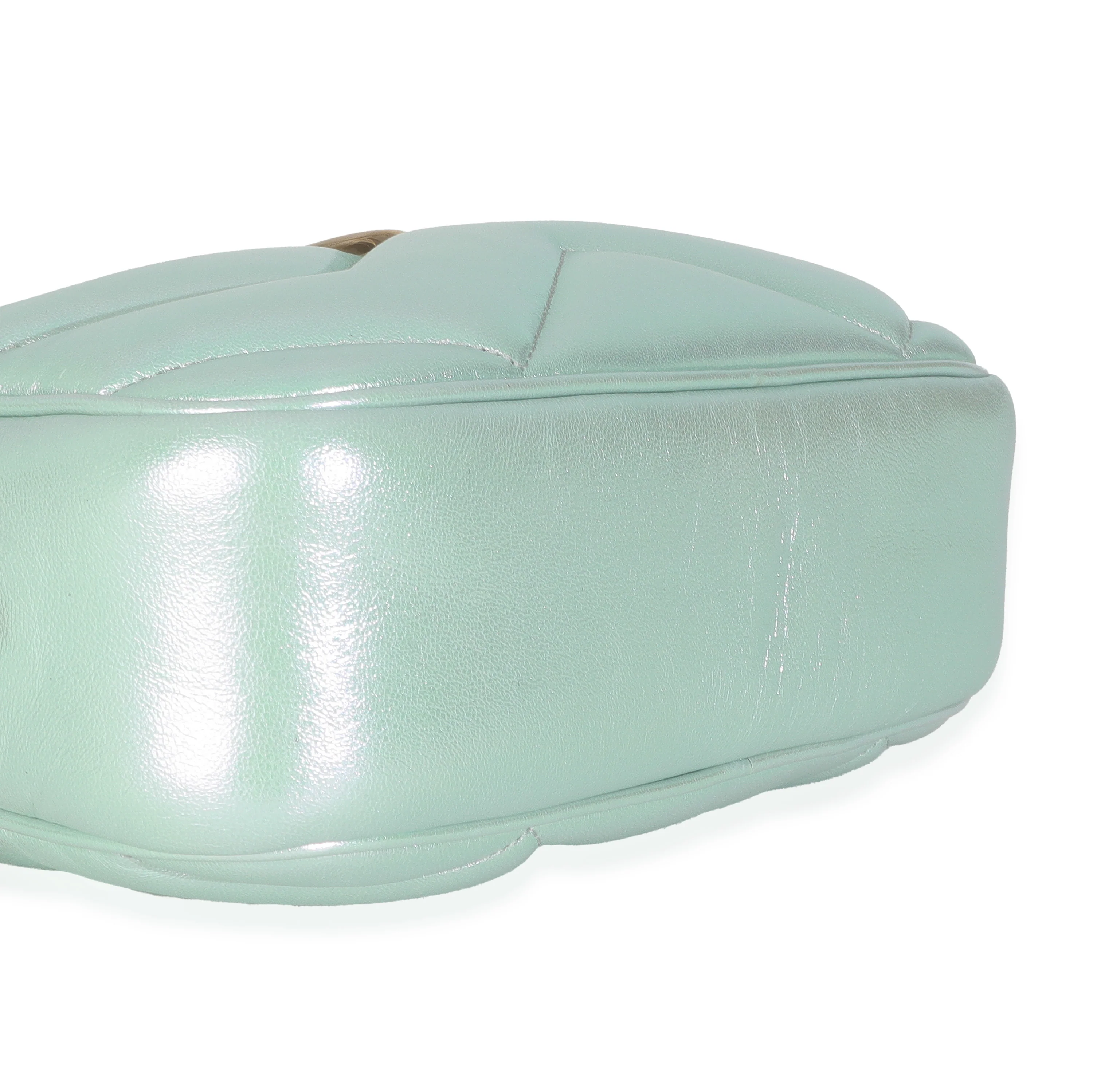 Salvy Green Iridescent Nappa Chevron Matelasse Small GG Marmont Chain Bag - Image 6