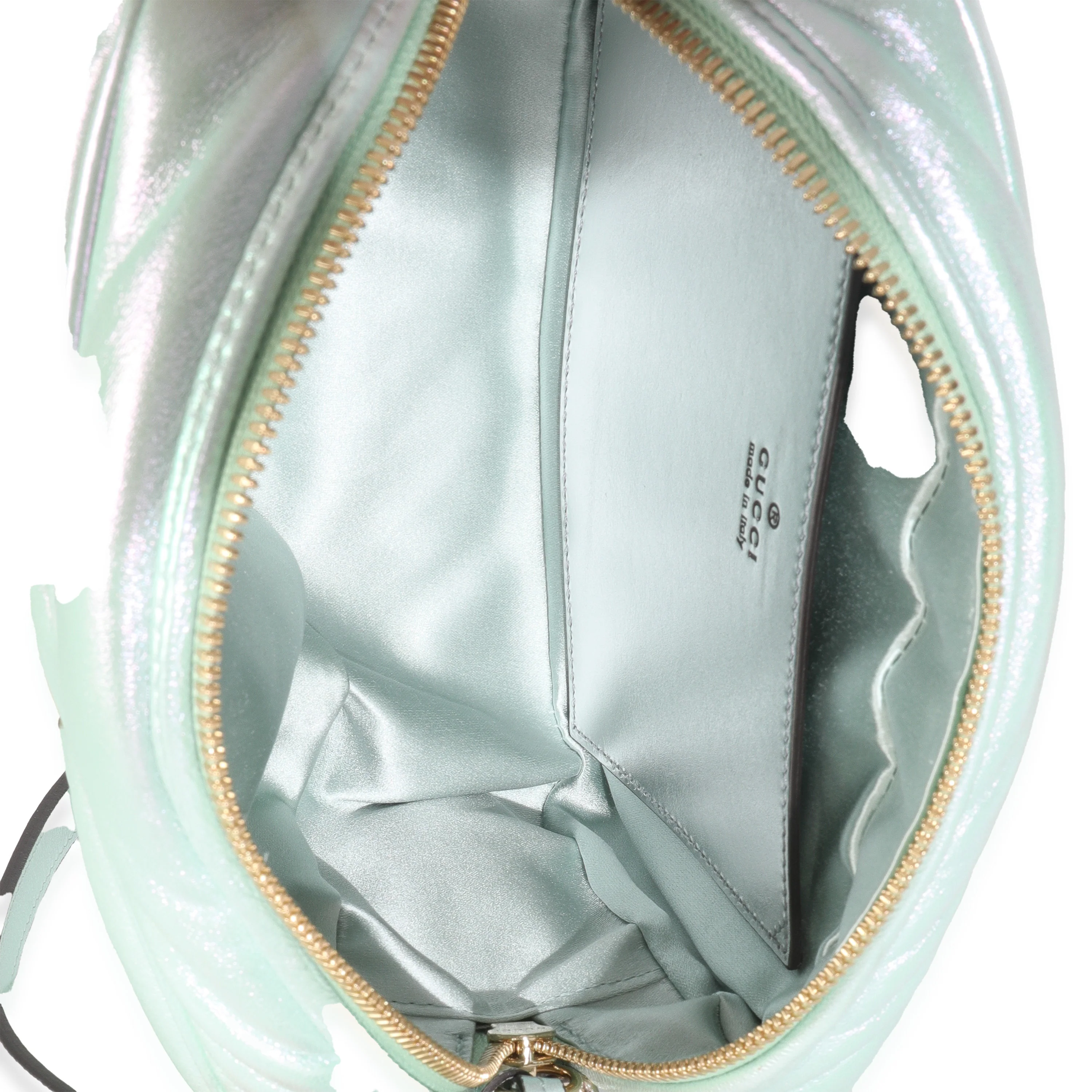 Salvy Green Iridescent Nappa Chevron Matelasse Small GG Marmont Chain Bag - Image 9