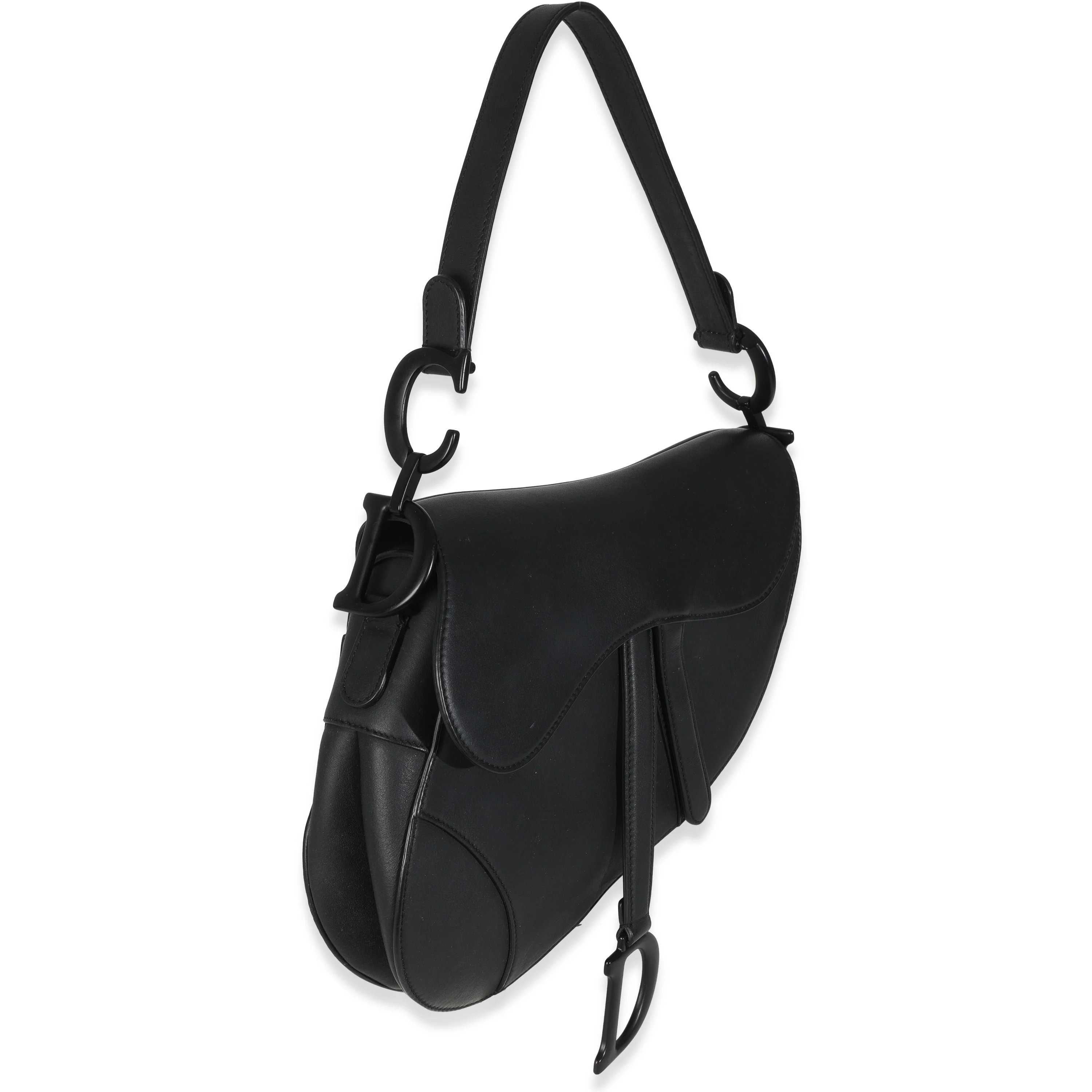 Black Ultra Matte Calfskin Medium Saddle - Image 3