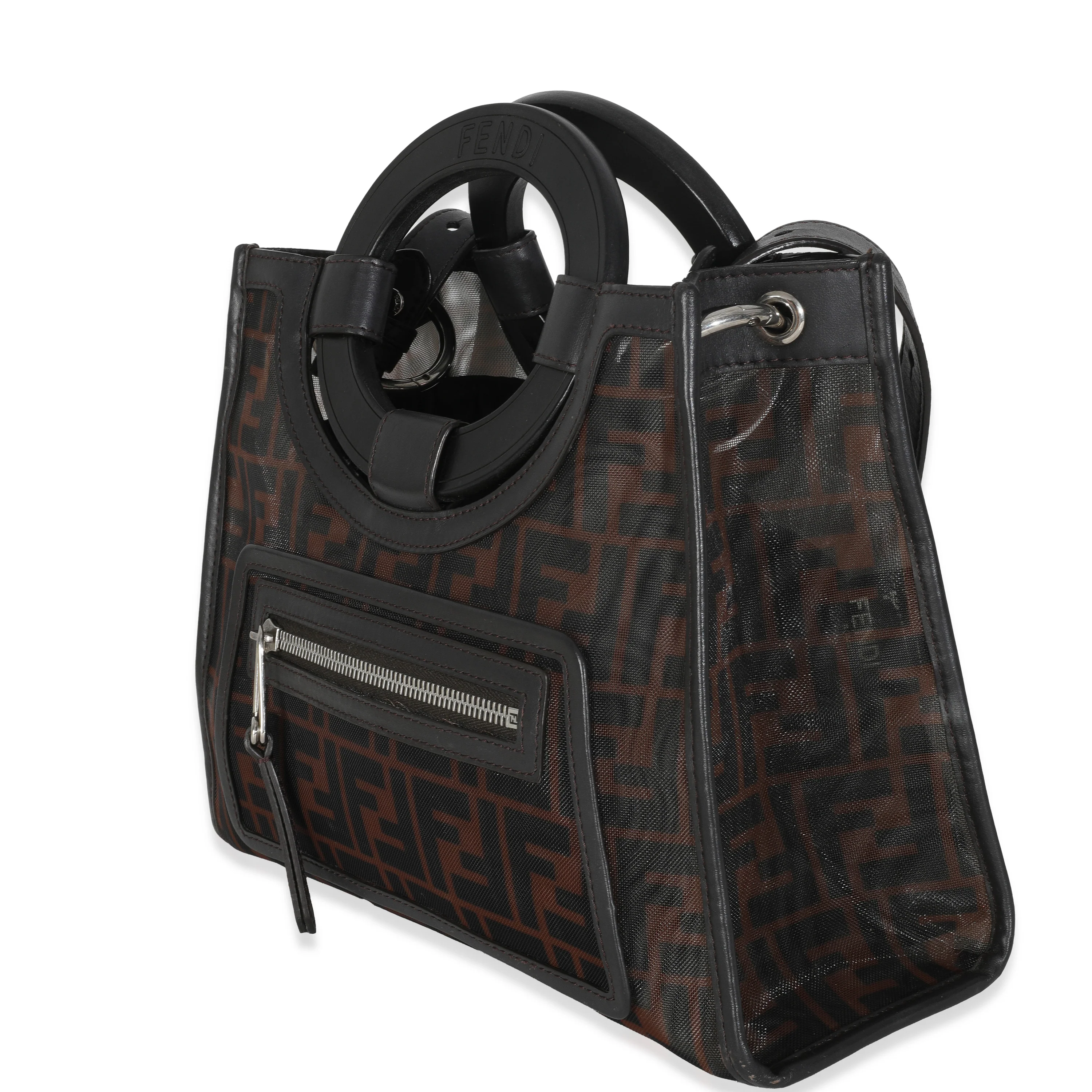 Tobacco Zucca Mesh Nylon Leather Small Runaway Shopper - Image 2