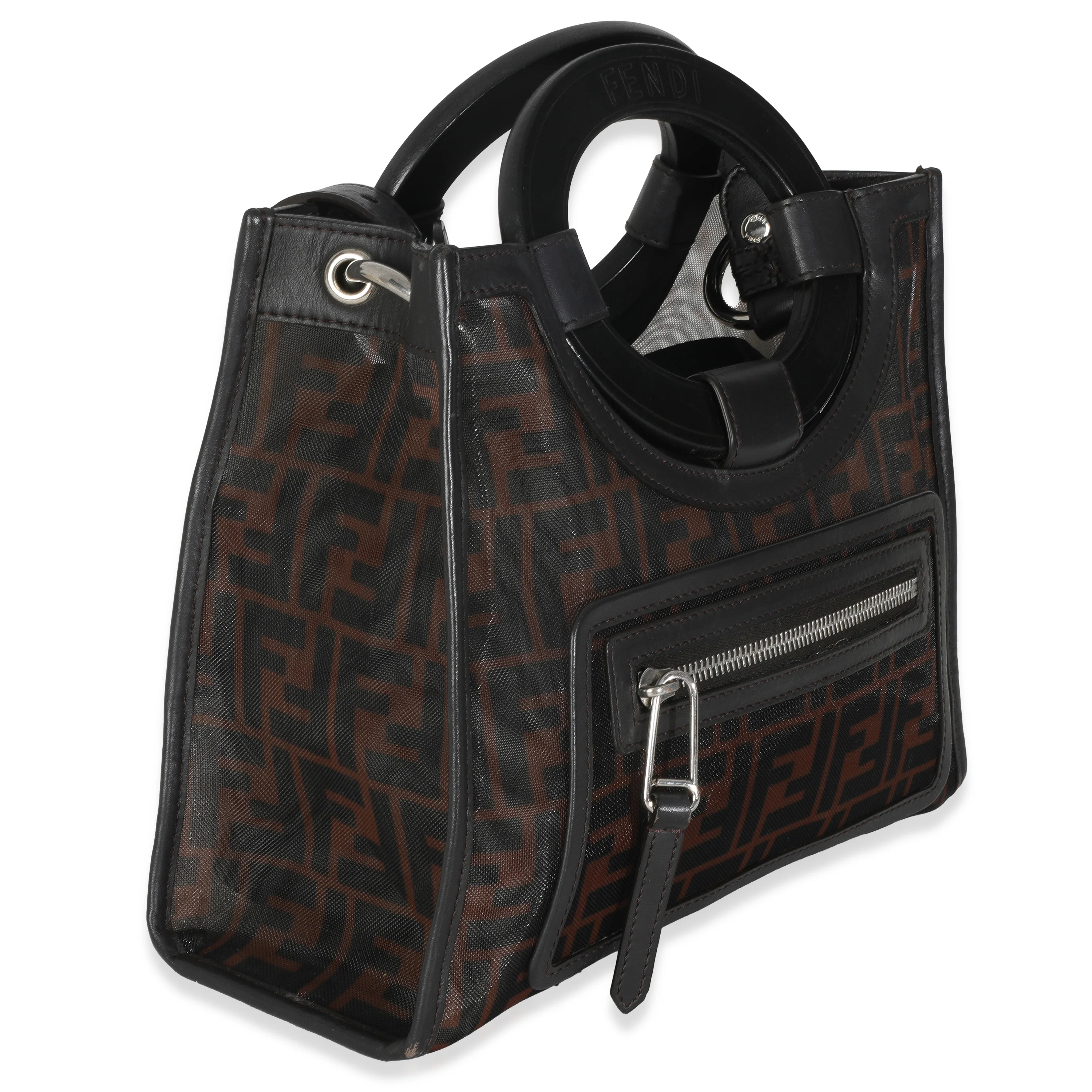 Tobacco Zucca Mesh Nylon Leather Small Runaway Shopper - Image 3