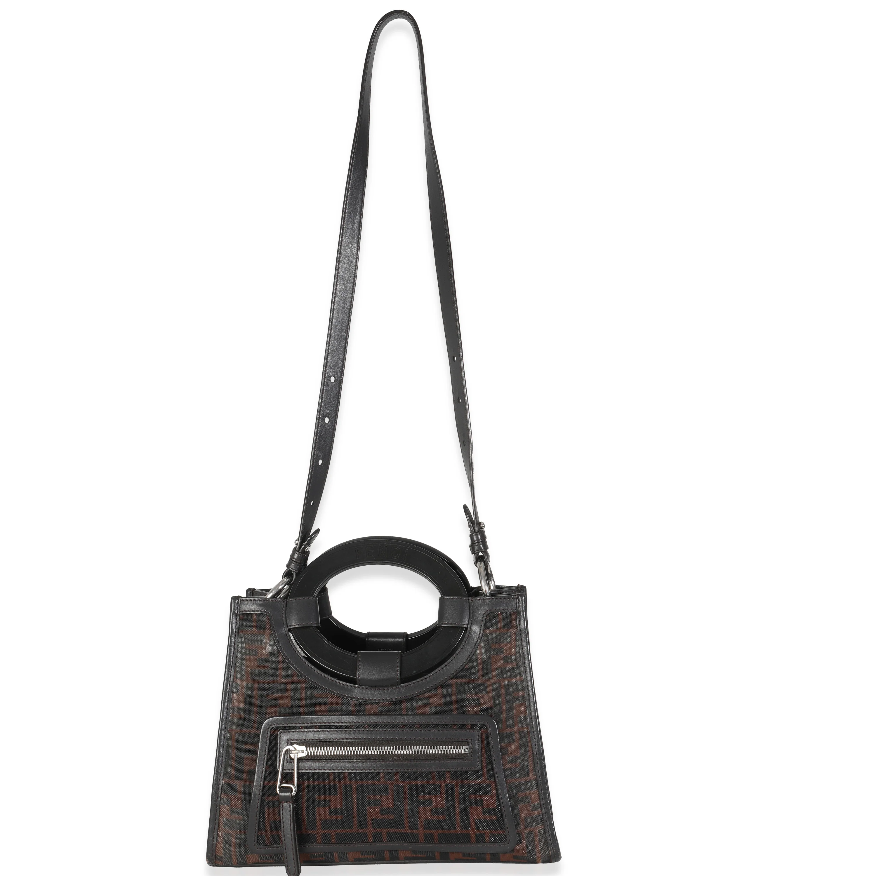 Tobacco Zucca Mesh Nylon Leather Small Runaway Shopper - Image 8