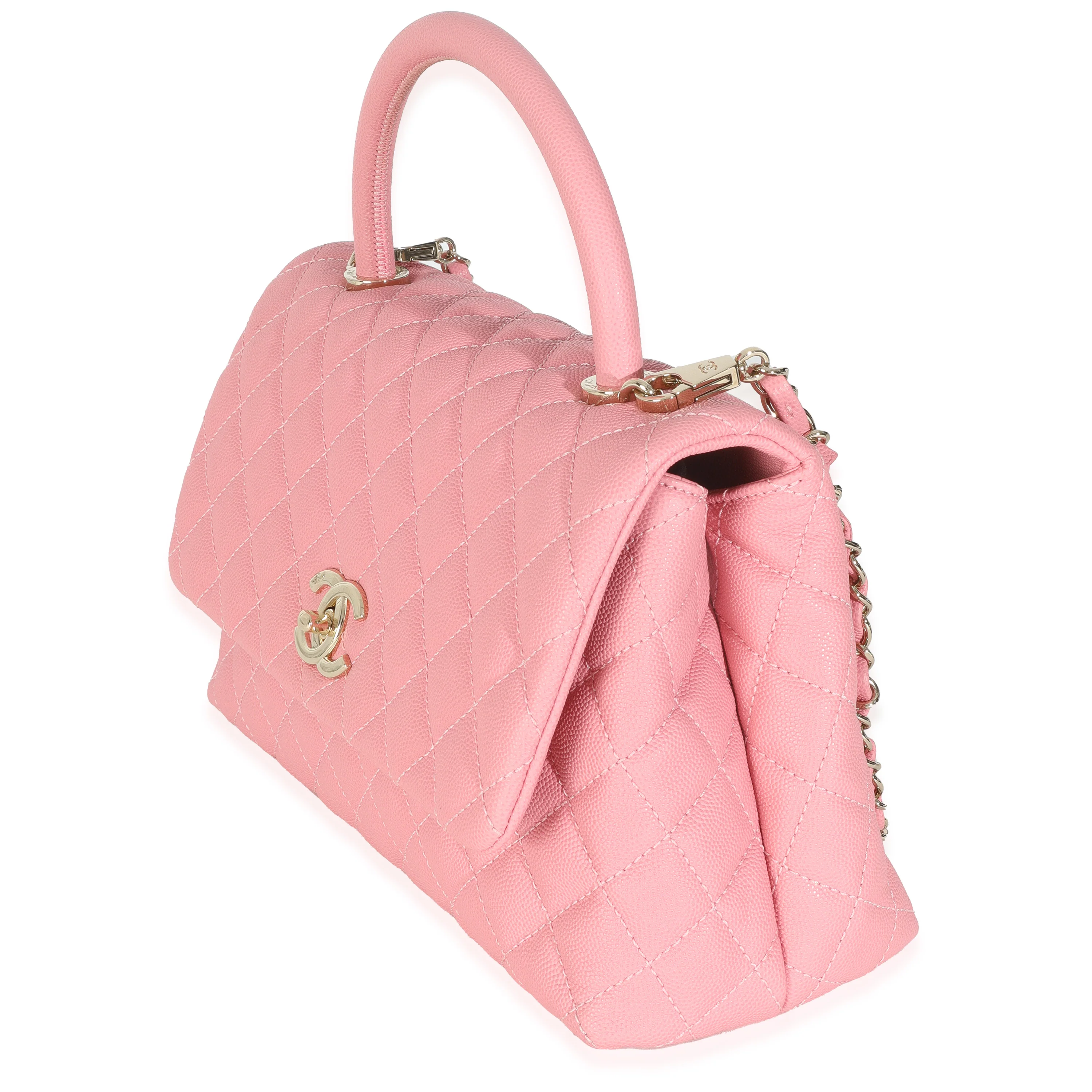 Pink Quilted Caviar Medium Coco Top Handle Bag - Image 2